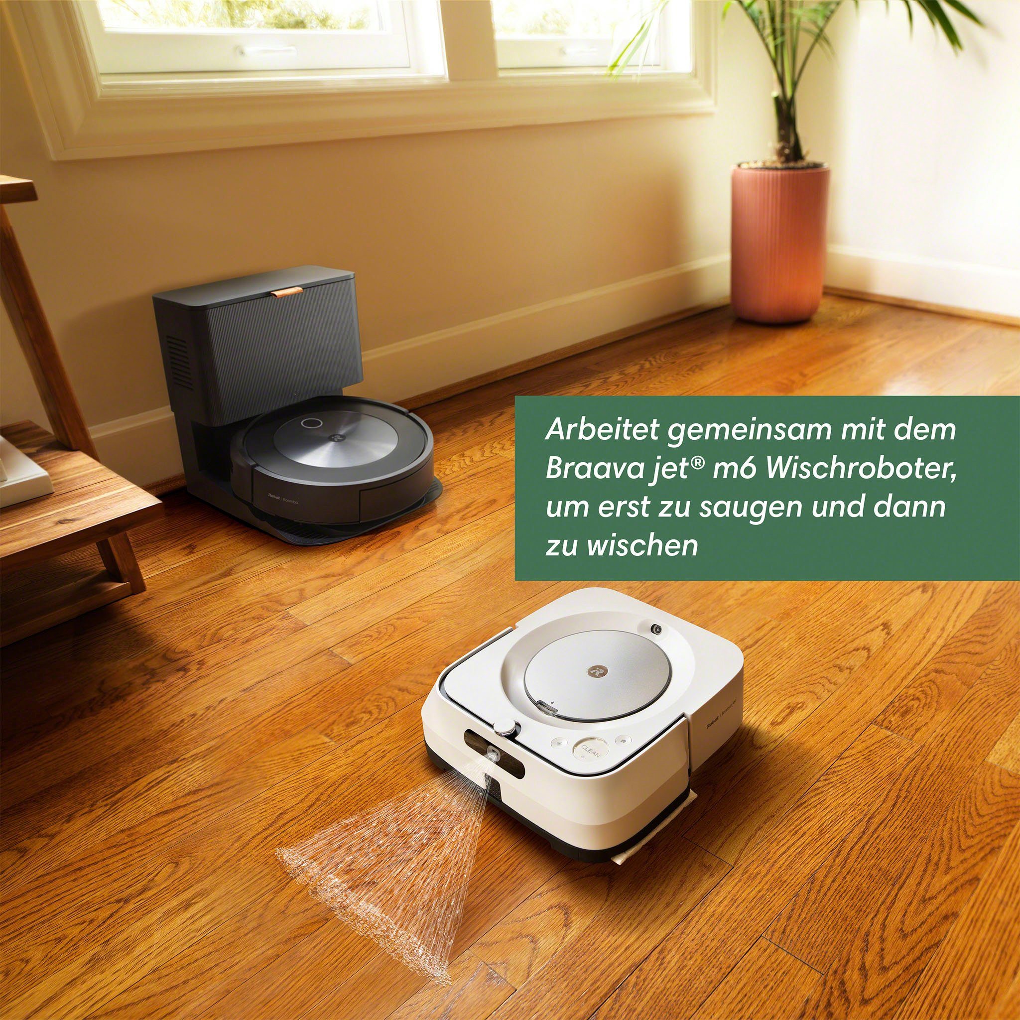 iRobot Saugroboter Roomba® j7+ (j7558), mit Beutel, WLAN-fähig mit autom. Absaugstation, Kartierung und zwei Gummibürsten
