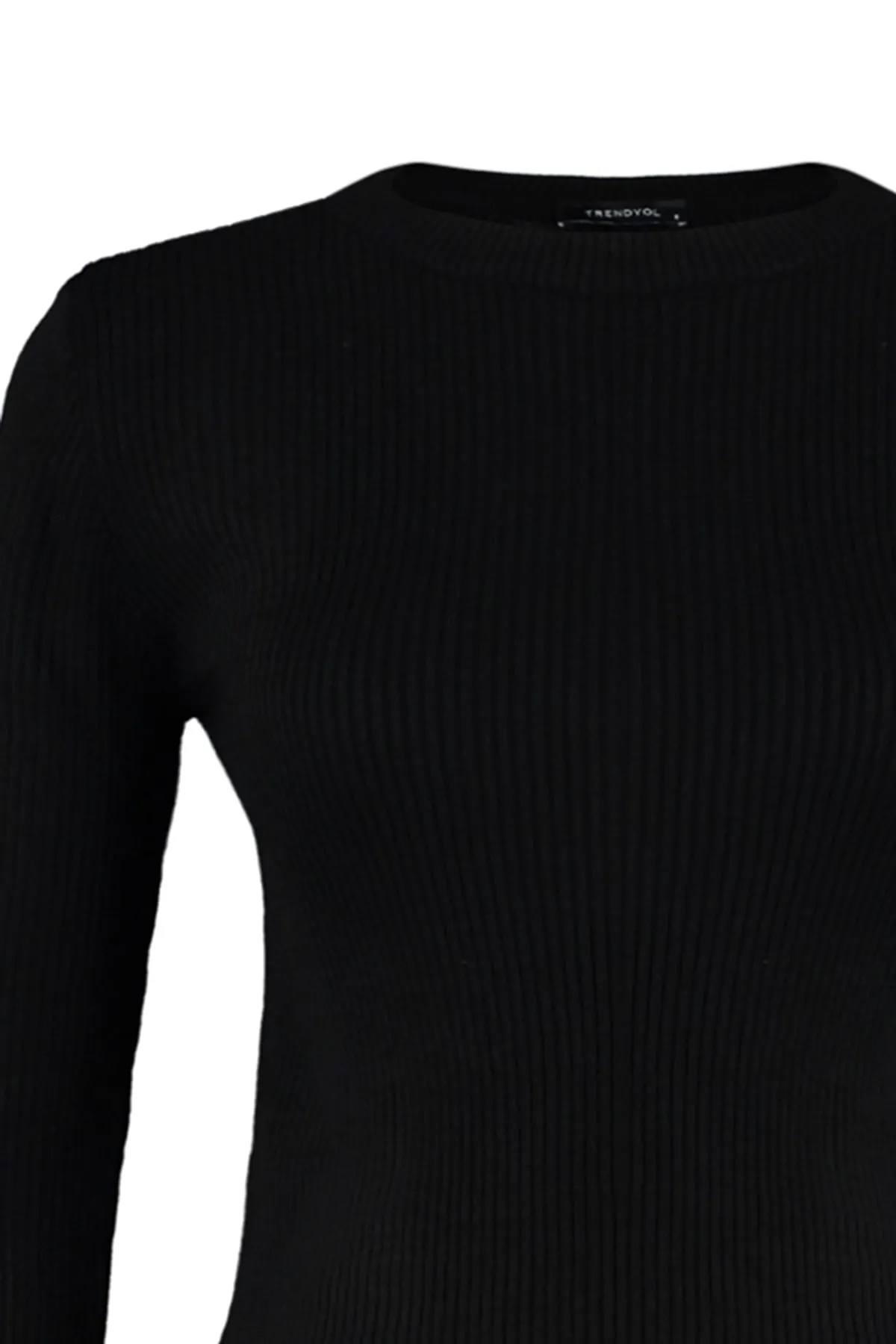 Trendyol Collection  Schwarzer Basic-Pullover aus schnurgebundenem Strick TWOAW22KZ1708