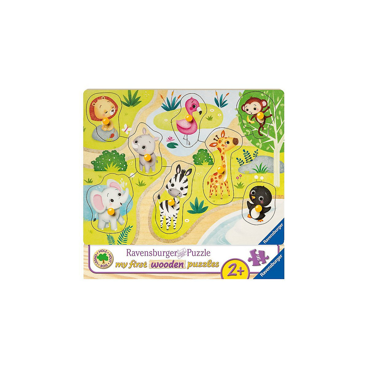 Holz-Puzzle, 8 Teile, 24x18 cm, Unterwegs im Zoo