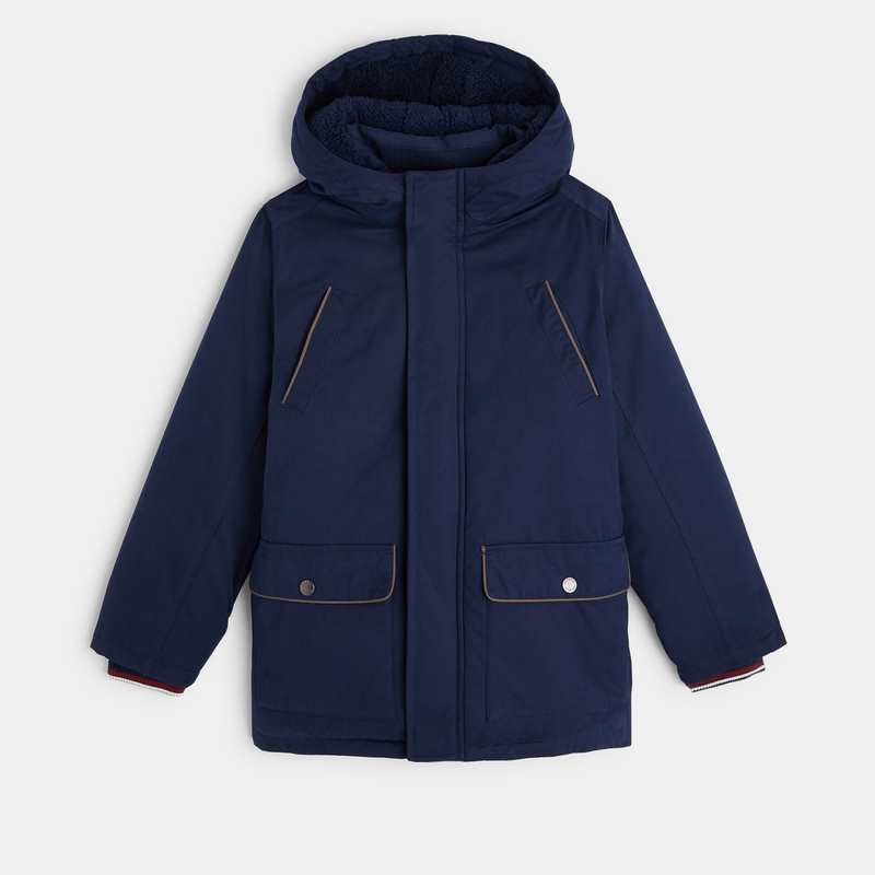 Parka doublée en moumoute sherpa bleu garçon