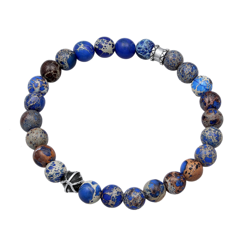 KUZZOI KUZZOI Bracelet Hommes perles avec agate bleue en argent sterling 925 oxydé Bracelet