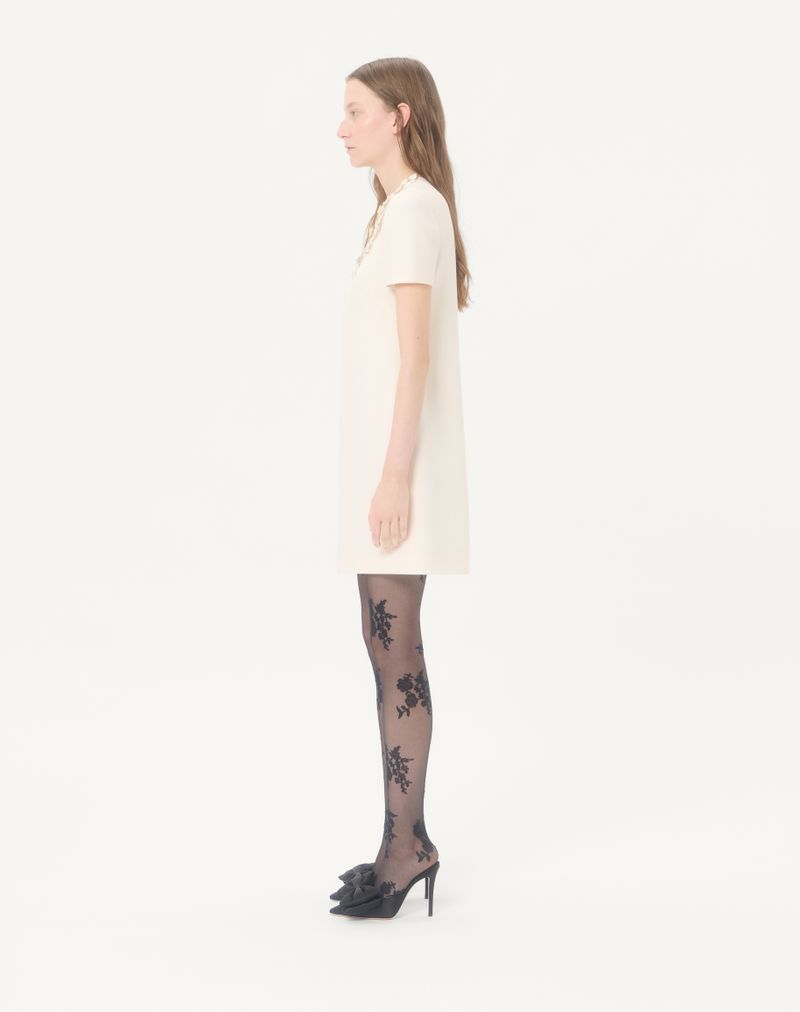 Vestido curto de crepe bordado de alta costura