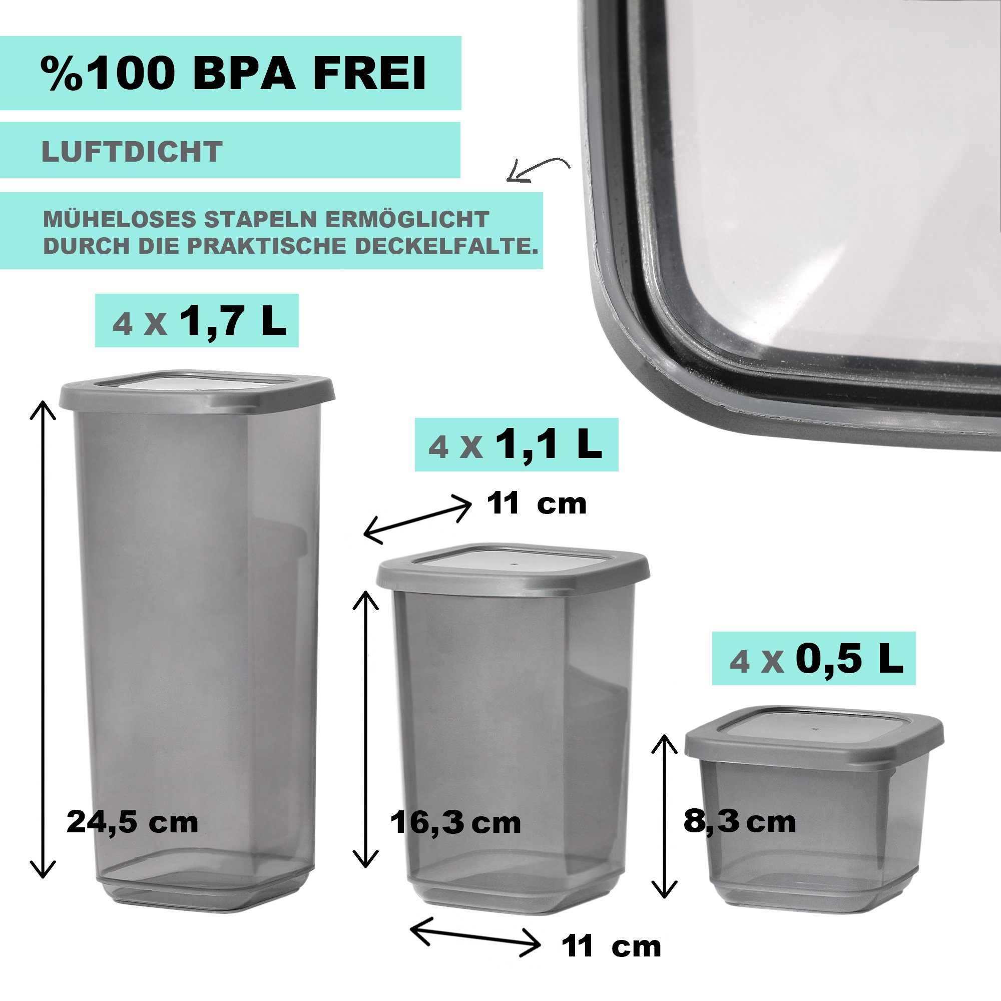Parpalinam Vorratsdose Luftdicht 12er Set Aufbewahrungsbox BPA Frei Frischhaltedosen, (Spar-Set, 12-tlg., 12er Set, 24er Set), Spülmaschinenfest