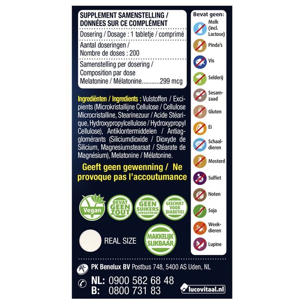 Lucovitaal Melatonină 299mcg Comprimate cu eliberare prelungită 200 bucăți