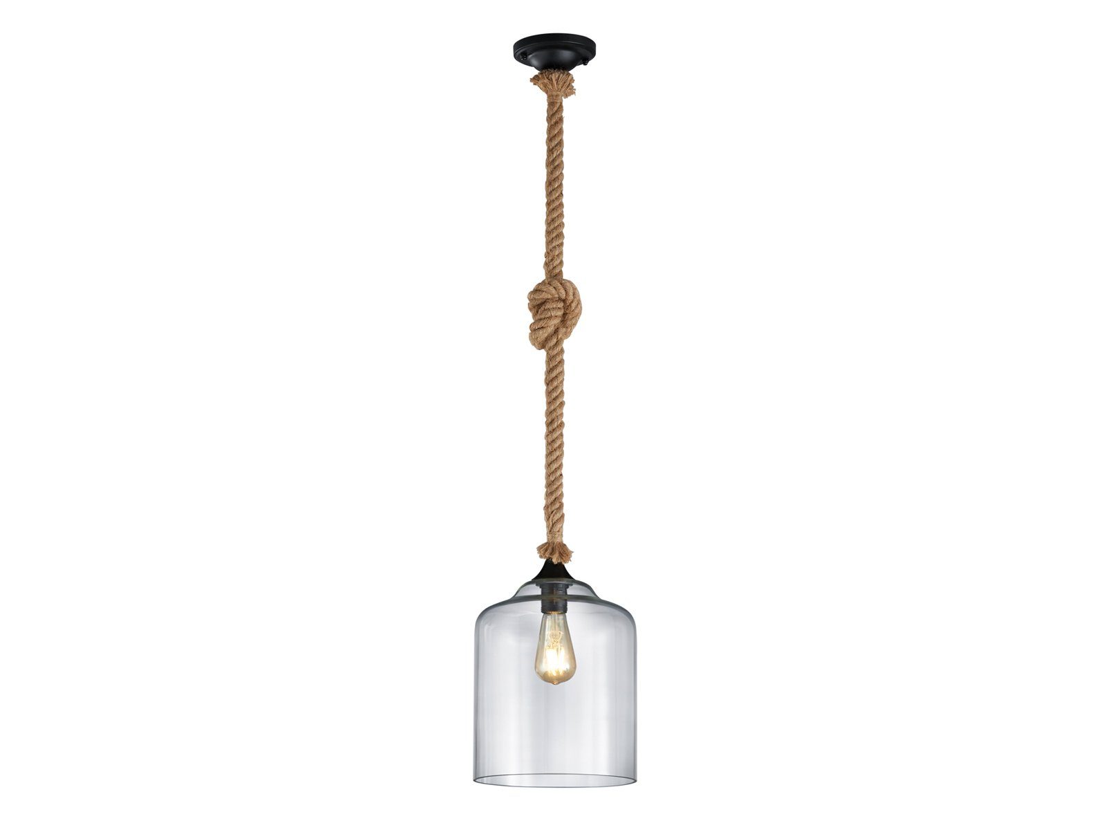meineWunschleuchte LED Pendelleuchte, LED wechselbar, Warmweiß, kleine Designer-lampen Lampenschirm-e Rauch-Glas Seil-lampe, Ø24cm