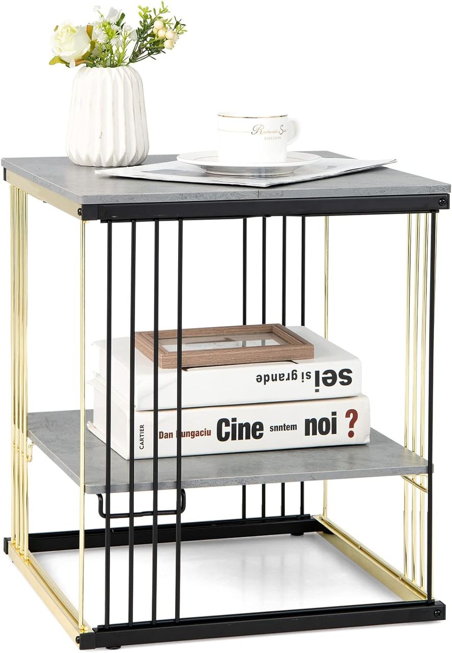Costway 2 Ebenen Beistelltisch Marmor Optik