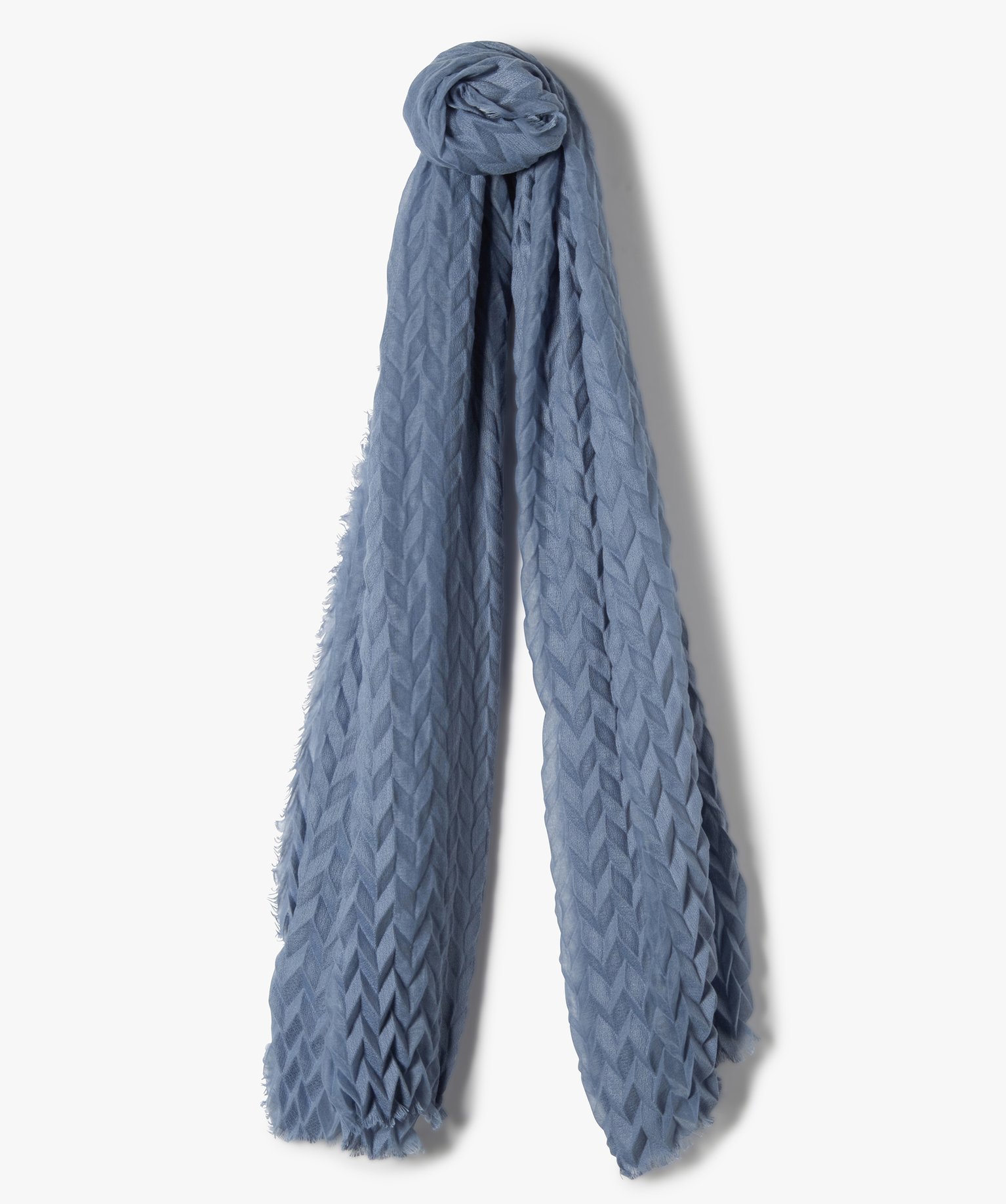 Foulard femme uni à motif gaufré bleu | GEMO