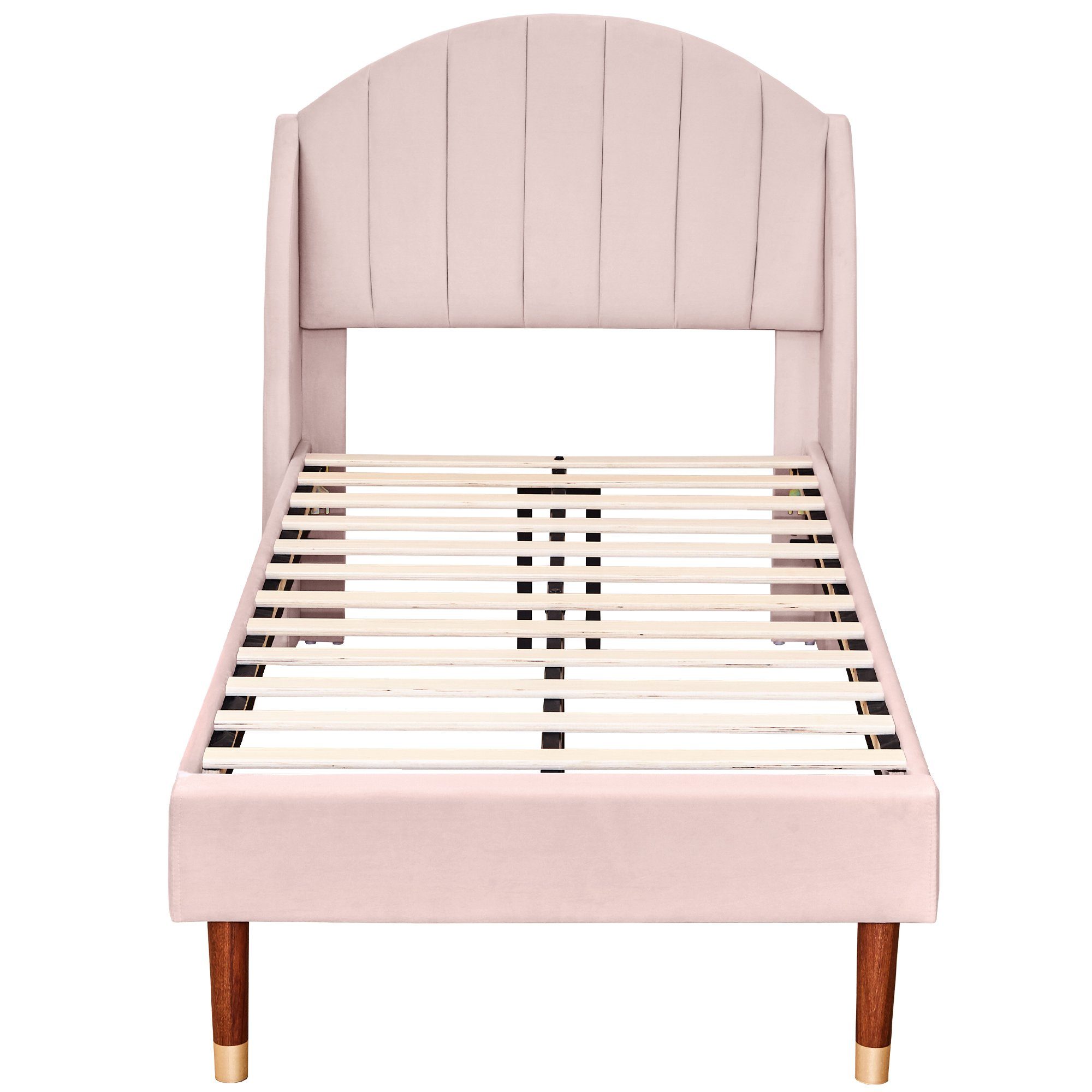 OKWISH Polsterbett Doppelbett Massivholzbett (90*200 mit Lattenrost und Kopfteil ohne Matratze), Holzlattenunterstützung, Einfache Montage