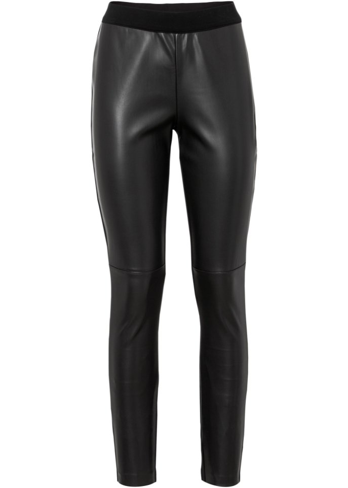 Lederimitat-Leggings mit Materialmix