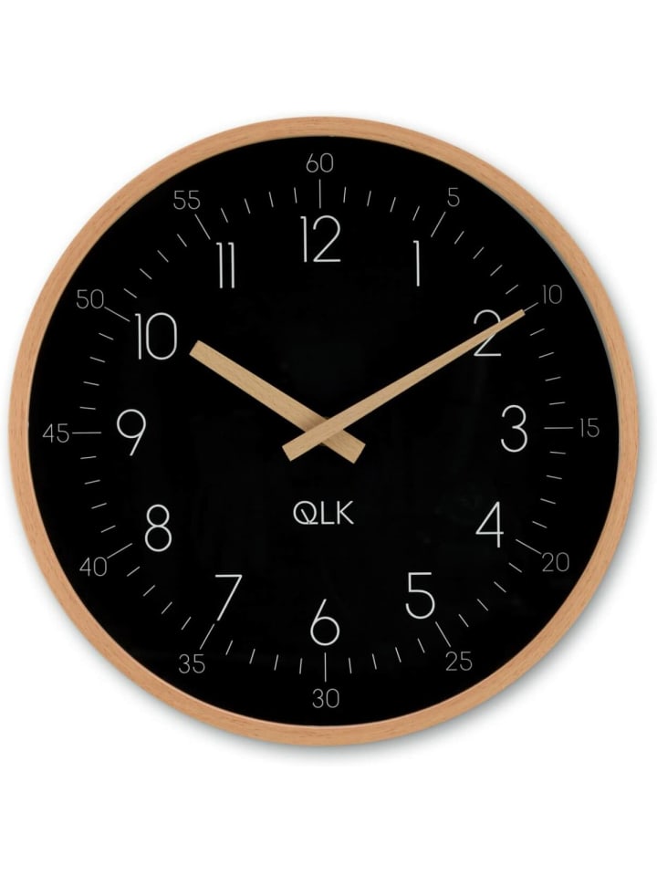 COFI 1453 Wanduhr schwarz mit Holzrahmen und Zeigern, Ø31cm in Schwarz günstig kaufen onesize