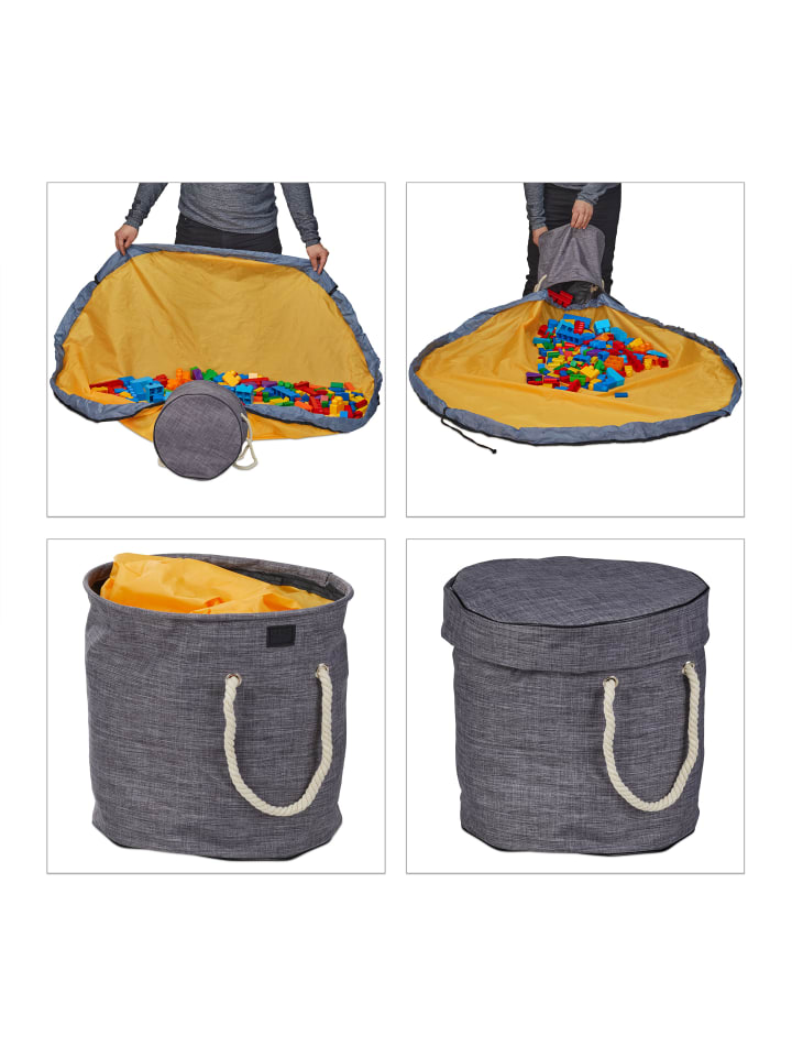relaxdays Aufräumsack mit Spieldecke in Grau-Orange günstig kaufen onesize