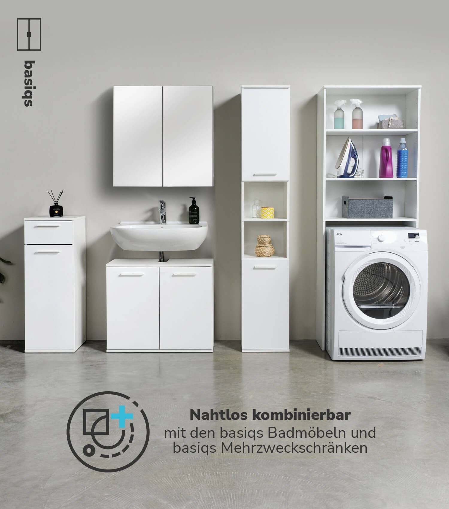 mokebo Waschmaschinenumbauschrank Der Saubermann (Offen) Überbau o. Überbauschrank für Waschmaschinen & Trockner, Weiß aus Holz