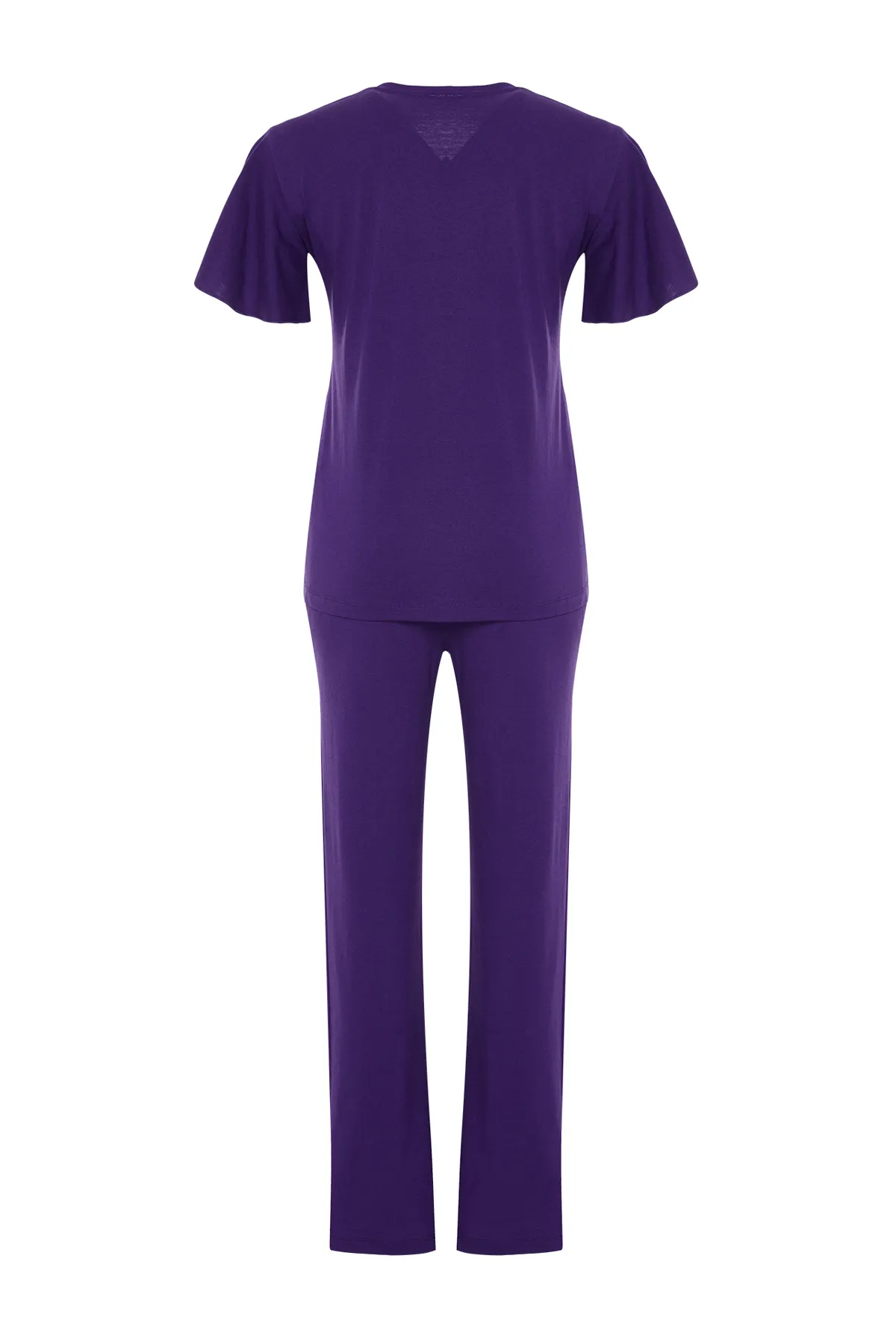 Trendyol Collection  Lilafarbenes Pyjama-Set aus Baumwolle mit Flamingo-Aufdruck und Schwungrad-Detail THMSS20PT0172