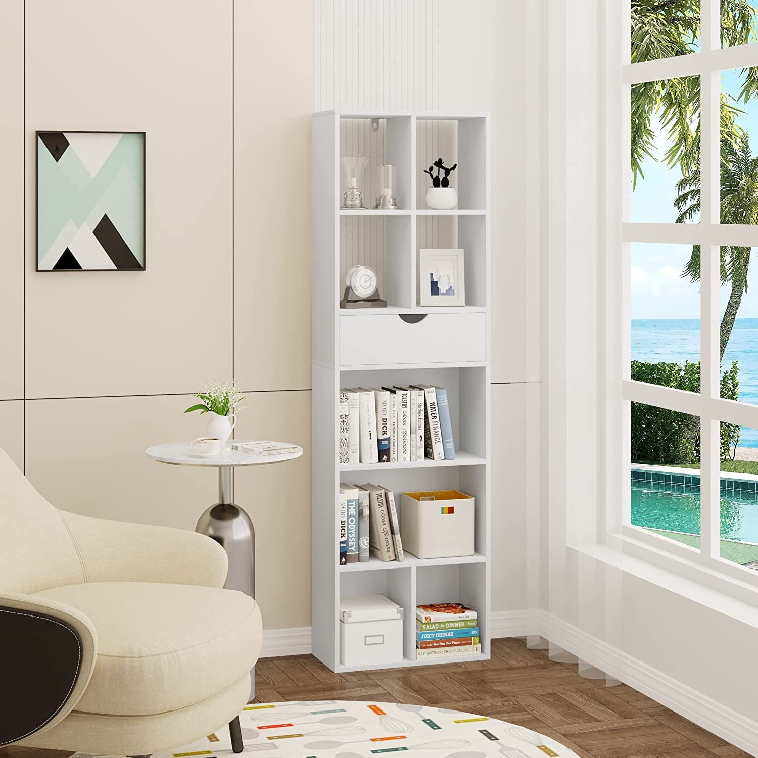 EUGAD Bücherregal, 1-tlg., Standregal mit Schublade, für Wohn-/Schlafzimmer