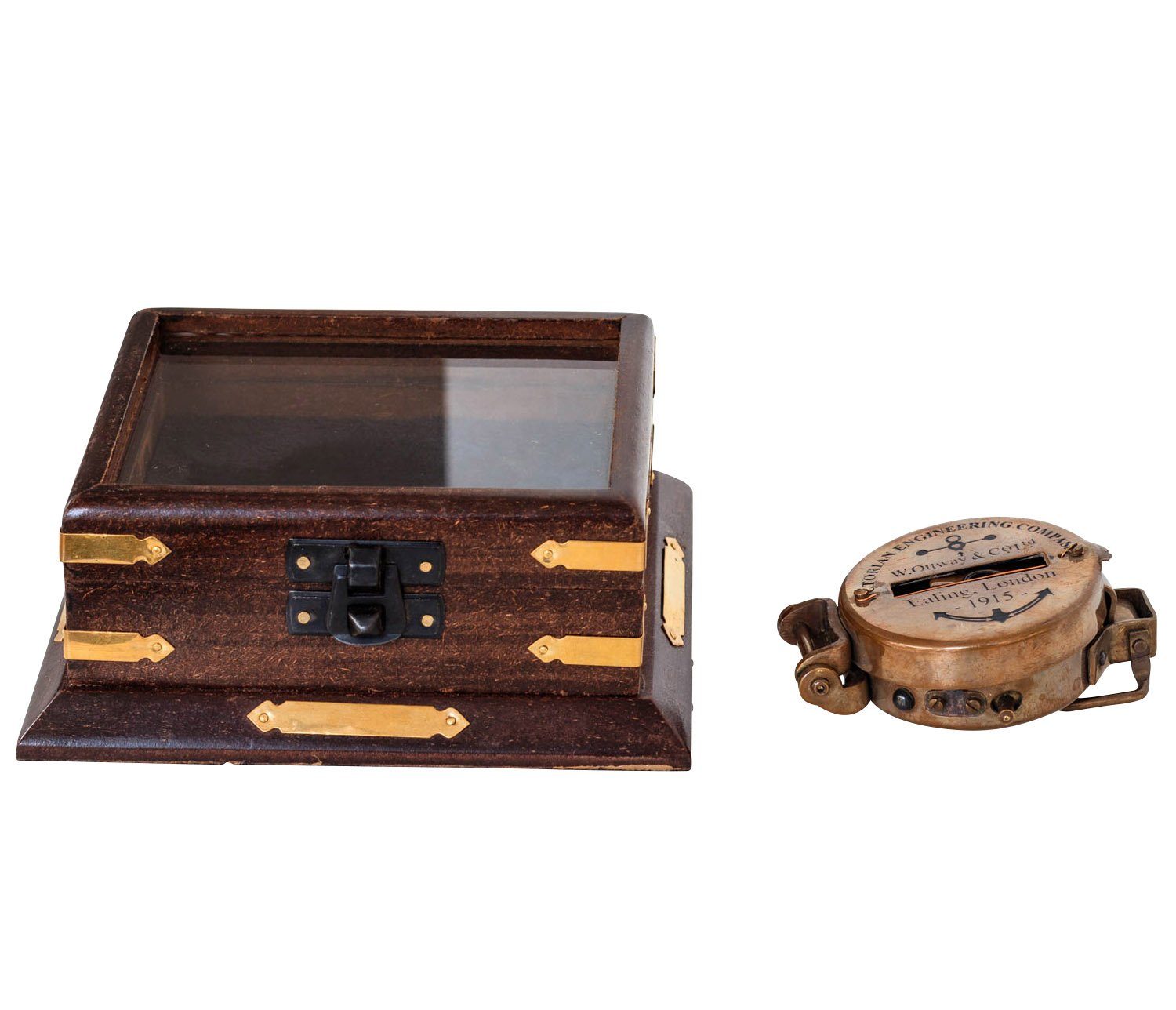 Aubaho Kompass Kompass Maritim Schiff Messing Dekoration Navigation Glas Antik-Stil R