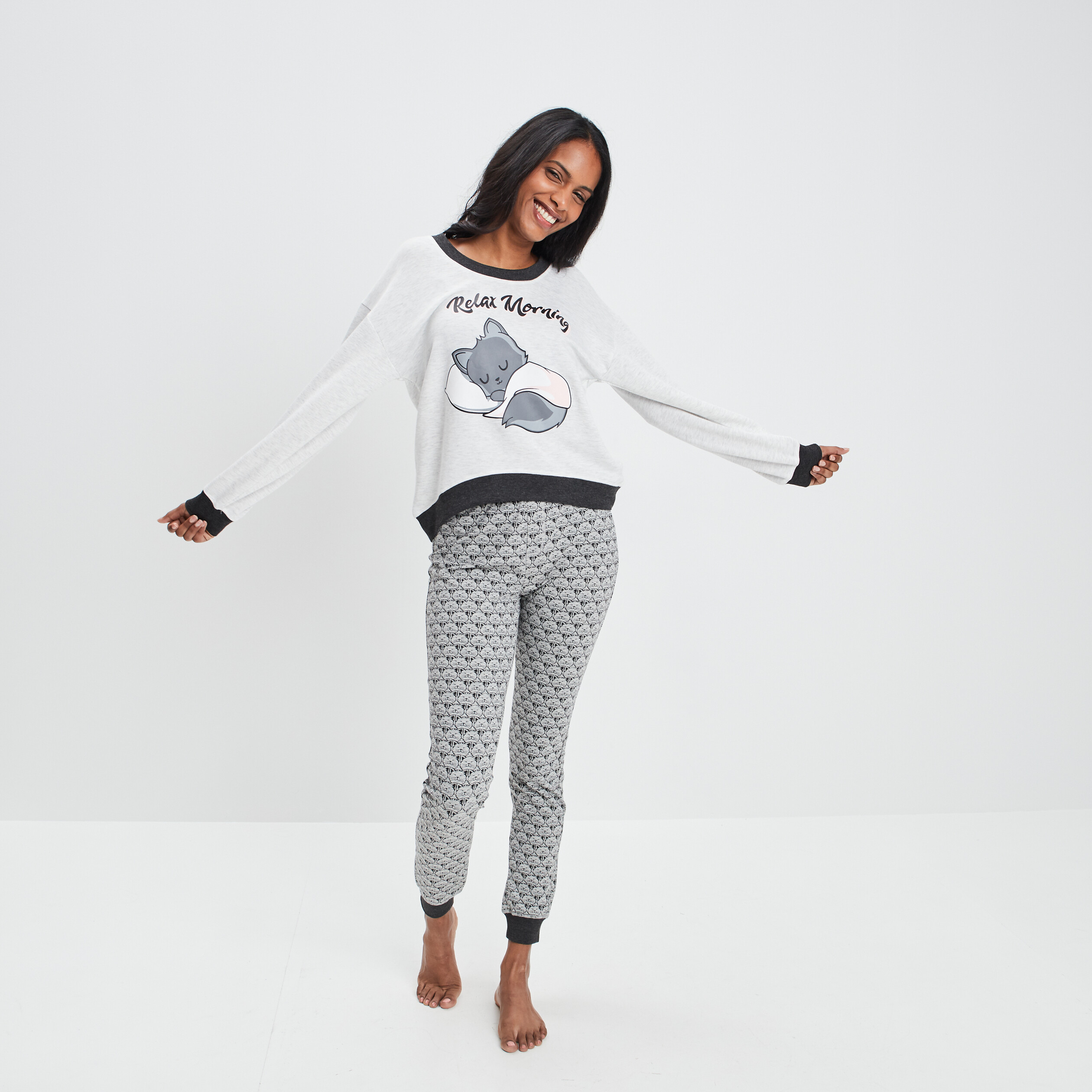 Ensemble pyjama 2 pièces gris clair femme | La Halle