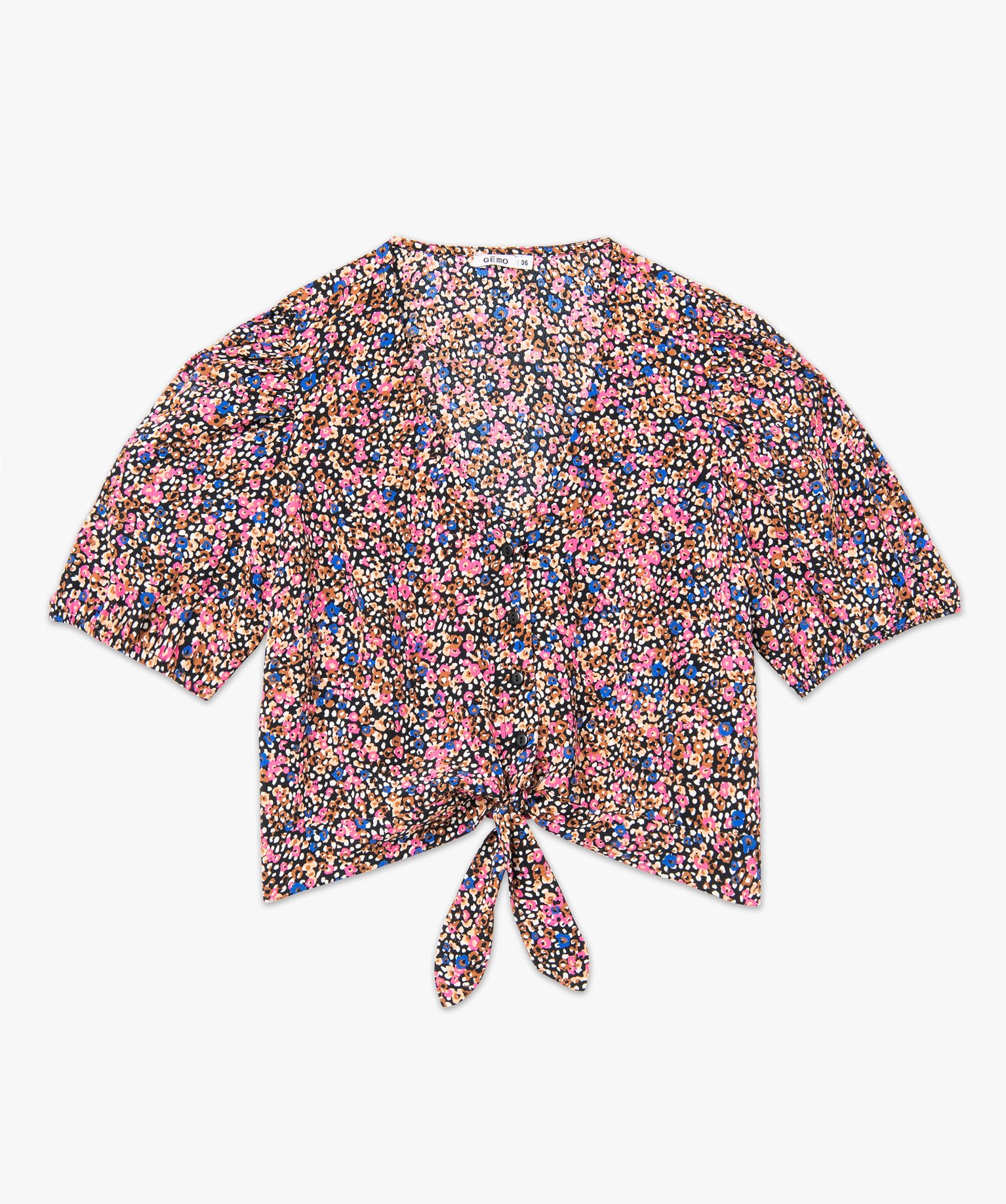 Blouse courte à fleurs et manches ballon femme imprime | GEMO