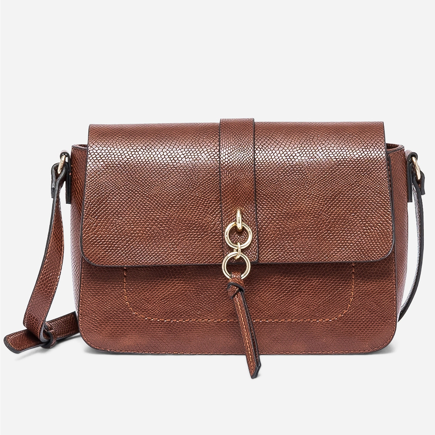 Sac bandoulière cognac embossé python avec double anneaux