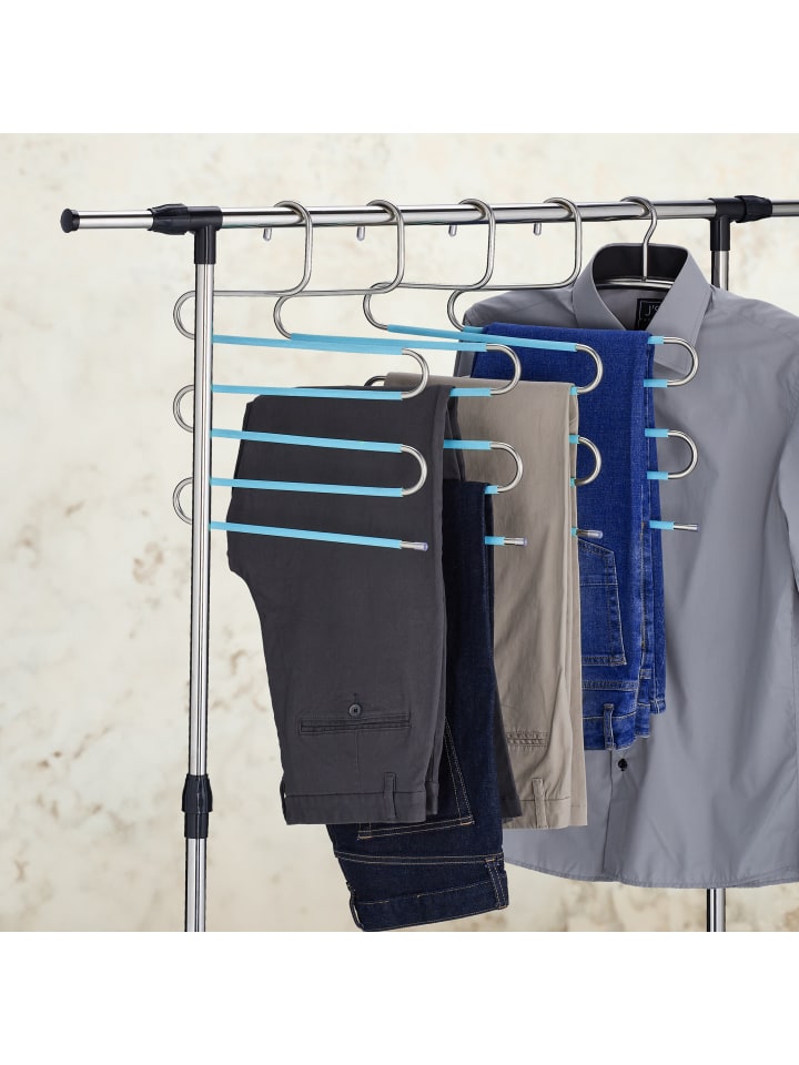 relaxdays 4 x Mehrfach-Hosenbügel in Silber/ Hellblau günstig kaufen onesize