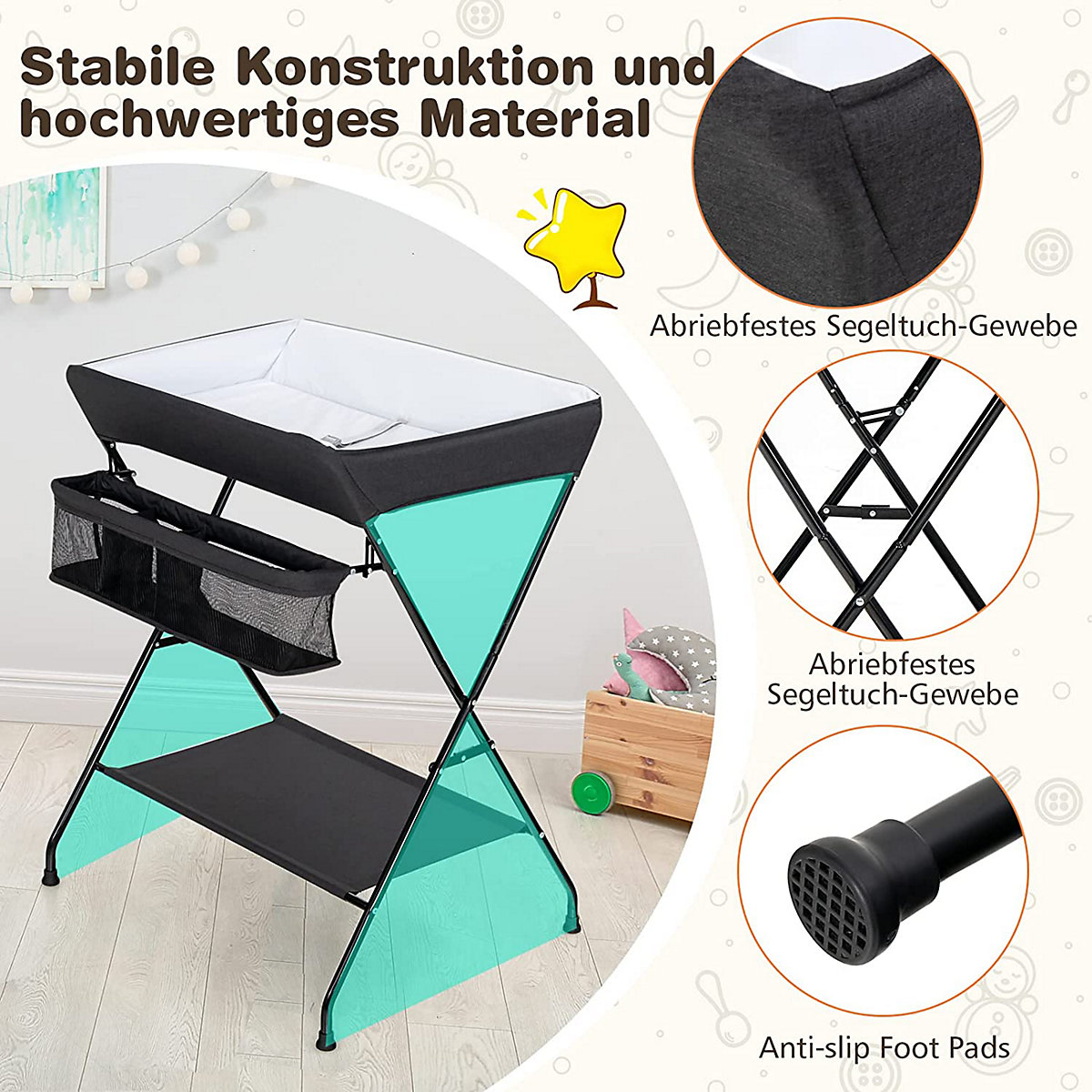 Wickeltisch Klappbar Wickelkommode mit Aufbewahrungskorb