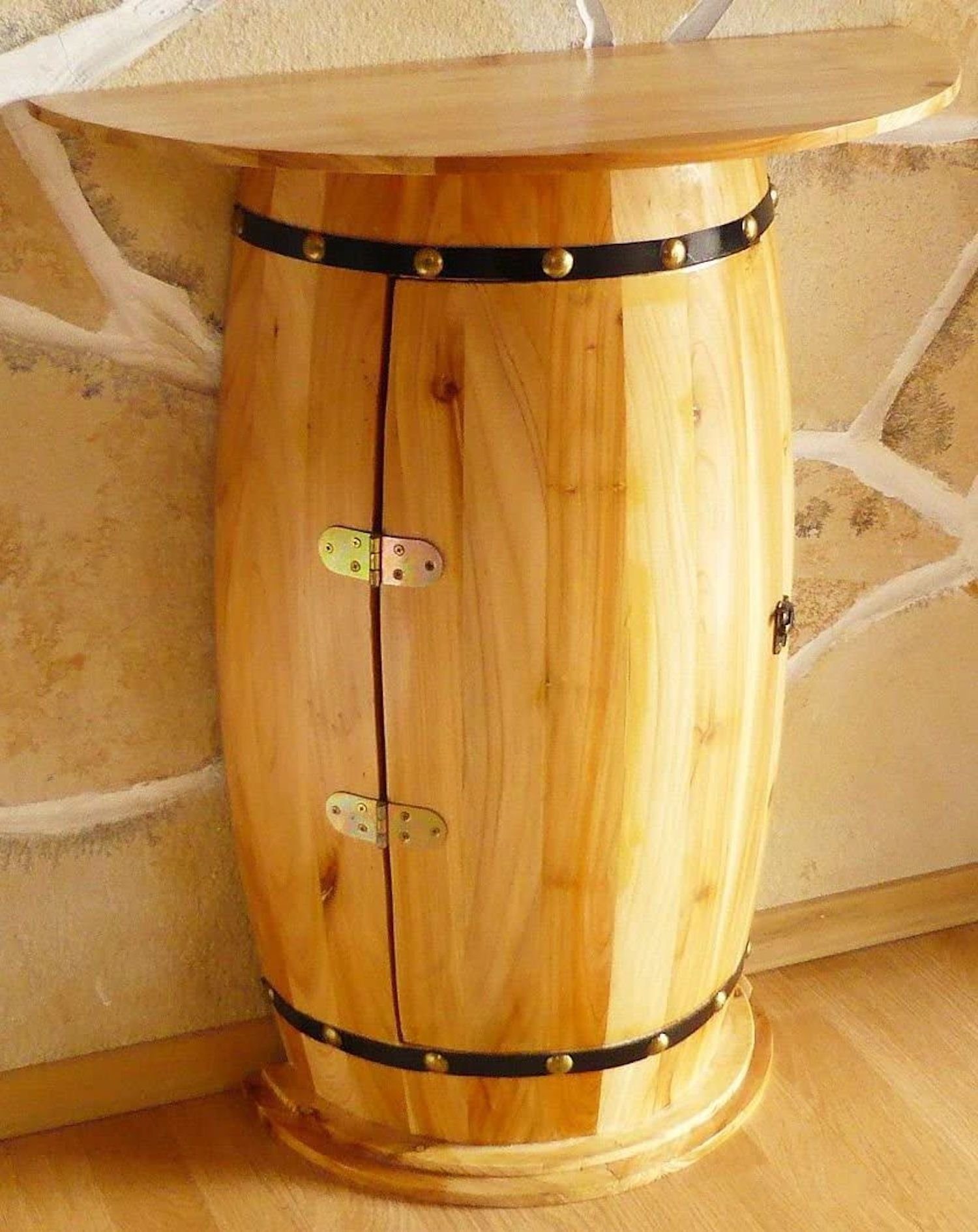 DanDiBo Weinregal Wandtisch Tisch Weinfass 0373 Schrank Weinregal Fass aus Holz 73 cm