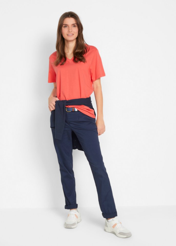 Weites Long-Shirt mit V-Ausschnitt, Kurzarm (5er Pack)