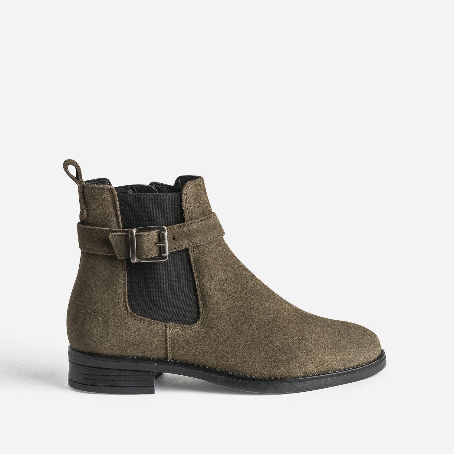 Boots kaki en cuir velours