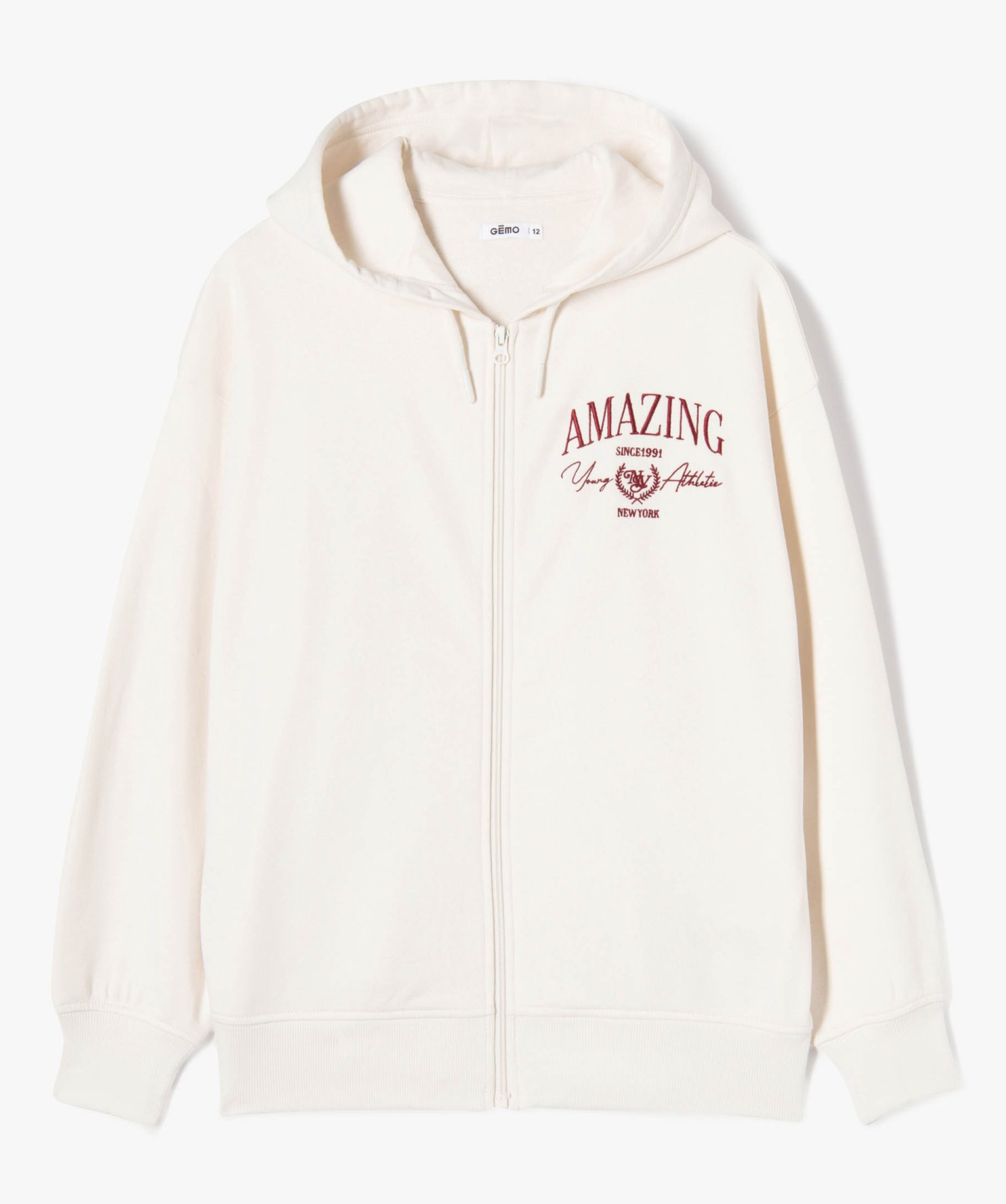 Sweat zippé à capuche coupe large fille beige | GEMO