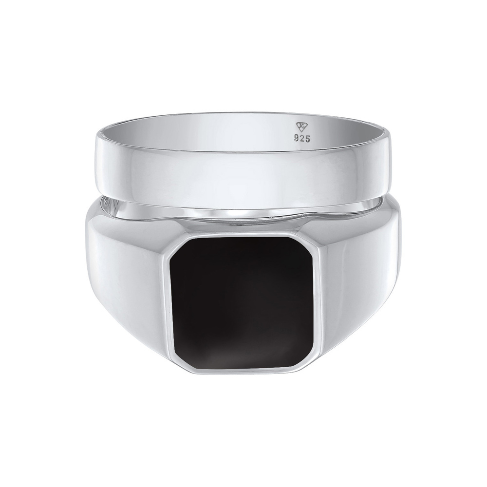 KUZZOI KUZZOI Bague Hommes Sceau Bande angulaire Set de 2 avec émail en Argent Sterling  Bague