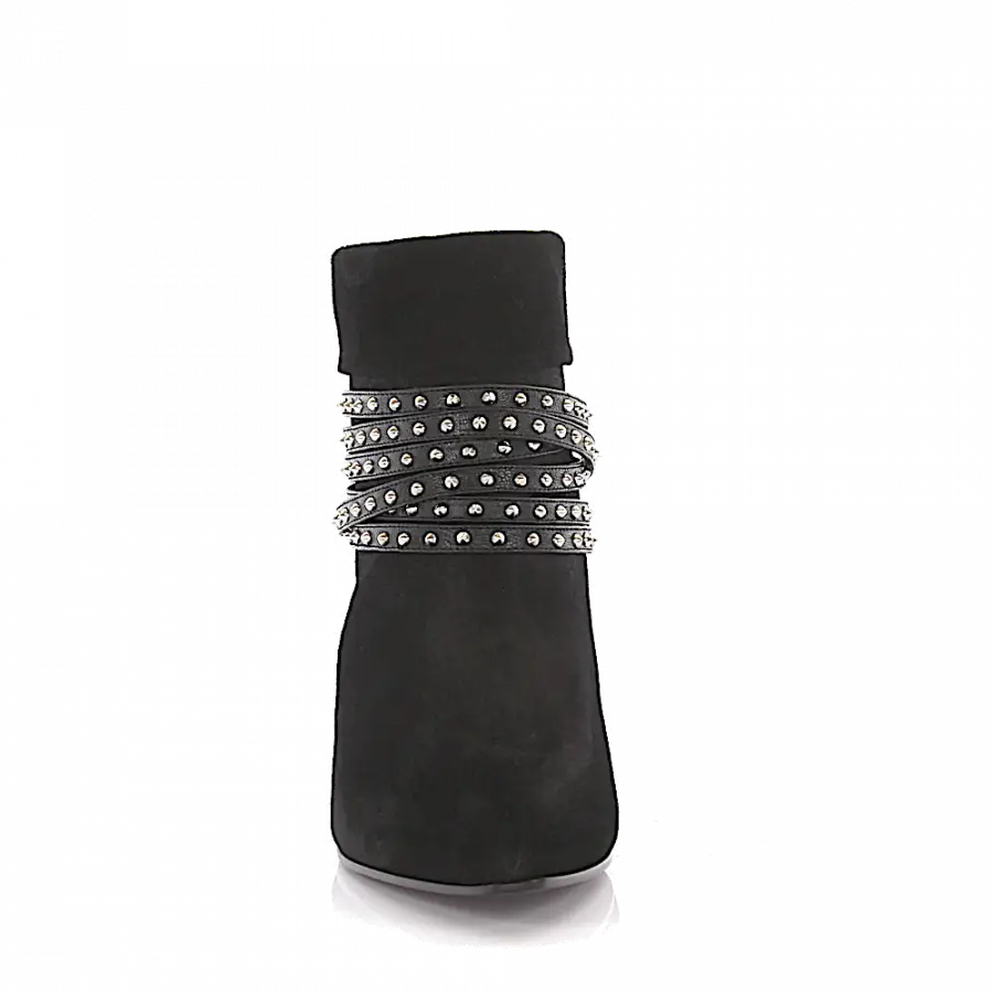 Saint Laurent - Stiefeletten Veloursleder Nieten schwarz - schwarz