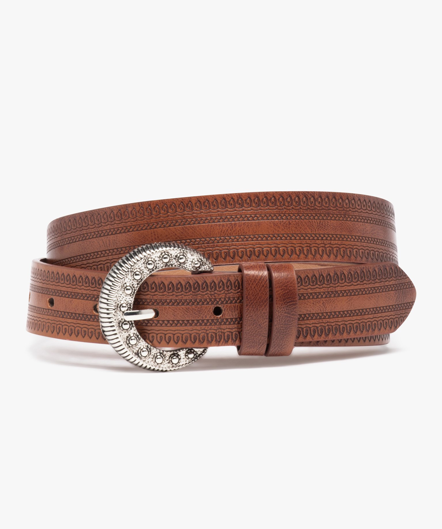 Ceinture gravée à boucle fantaisie femme marron | GEMO