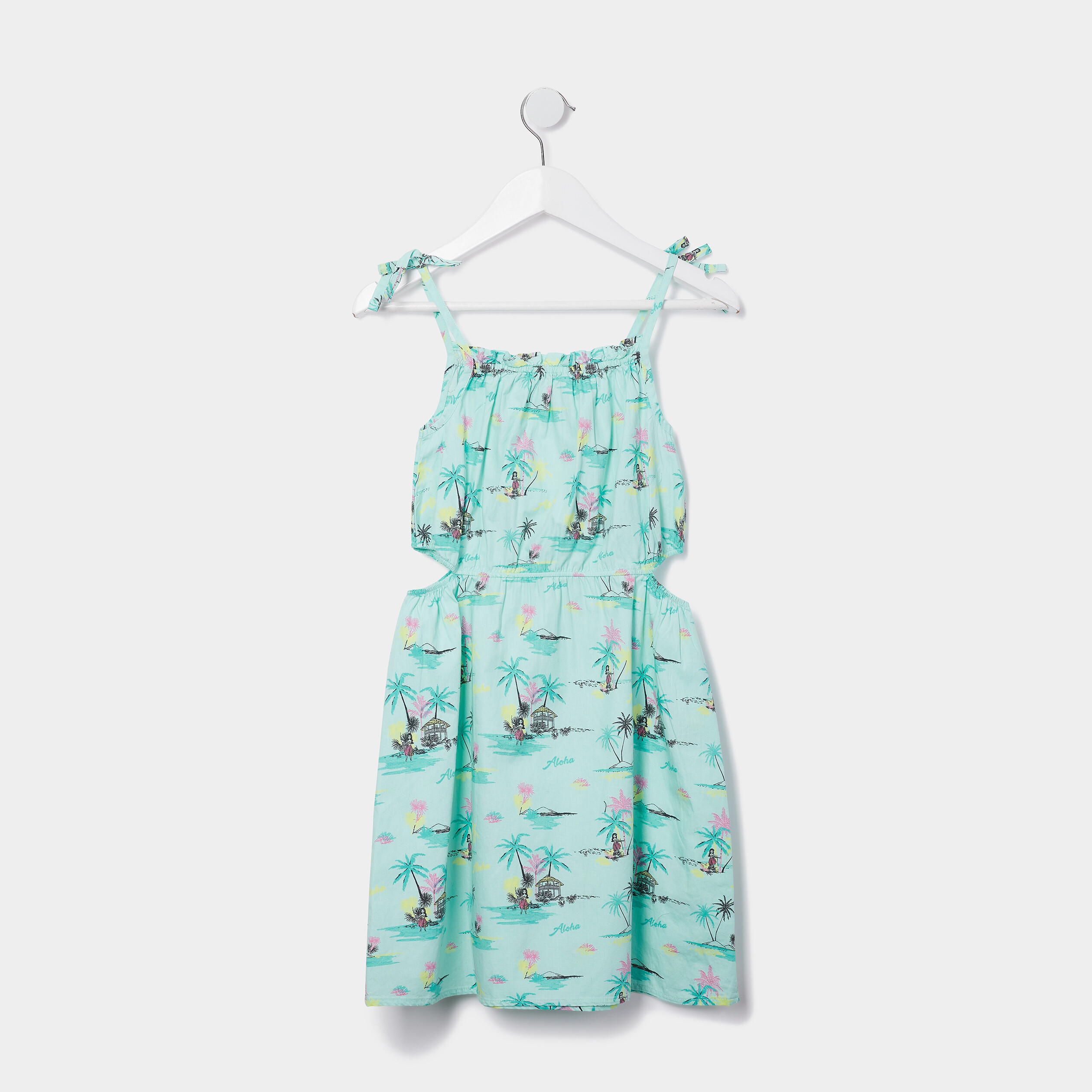 Robe cintrée à bretelles et ouvertures bleu turquoise fille | La Halle