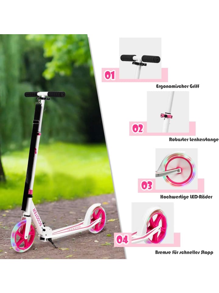 COSTWAY Roller mit 2 LED Rädern ab 10 Jahre in Rosa günstig kaufen 97 cm