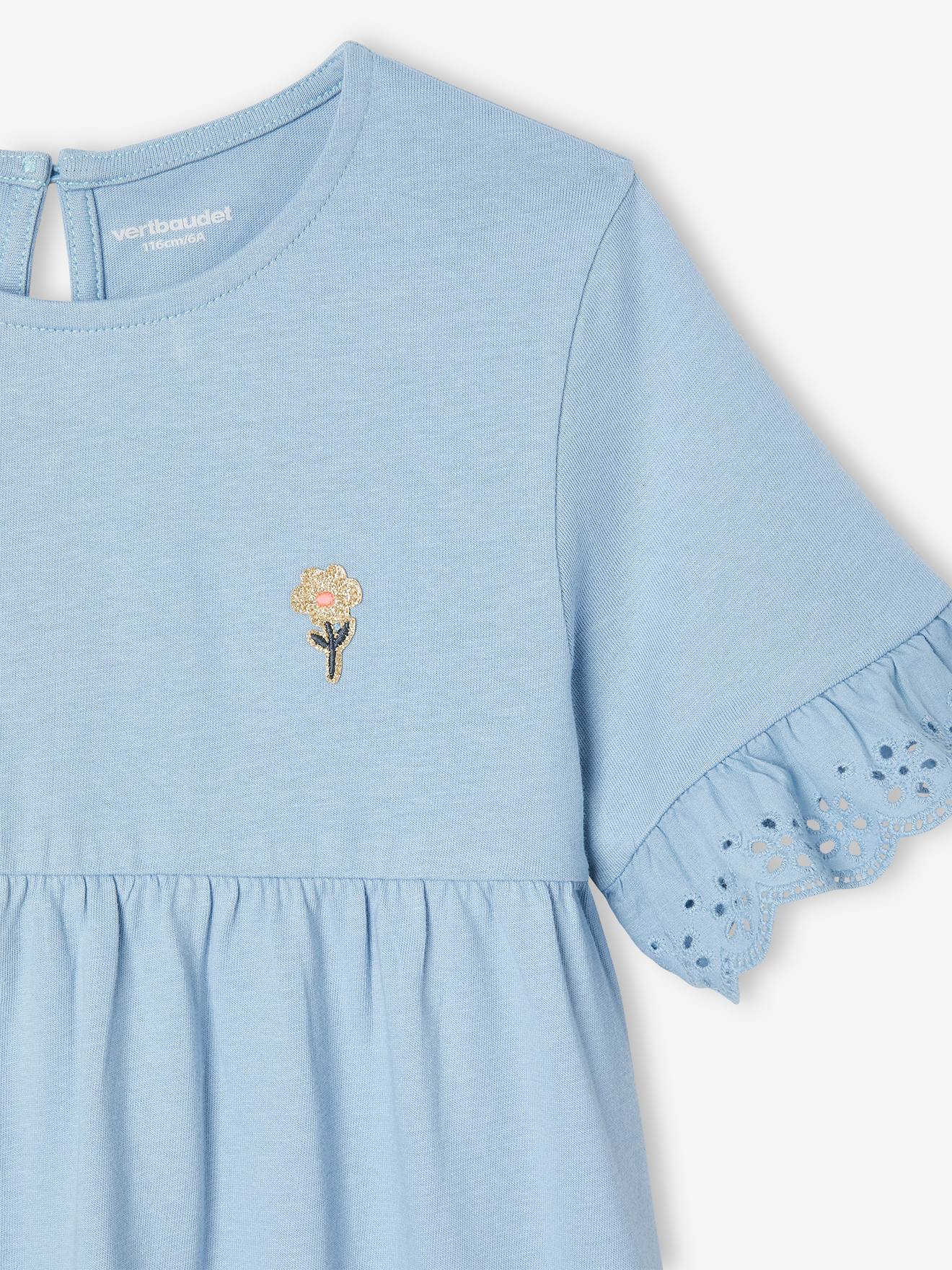 Vertbaudet Mädchen Kleid mit Lochstickereien - graublau
