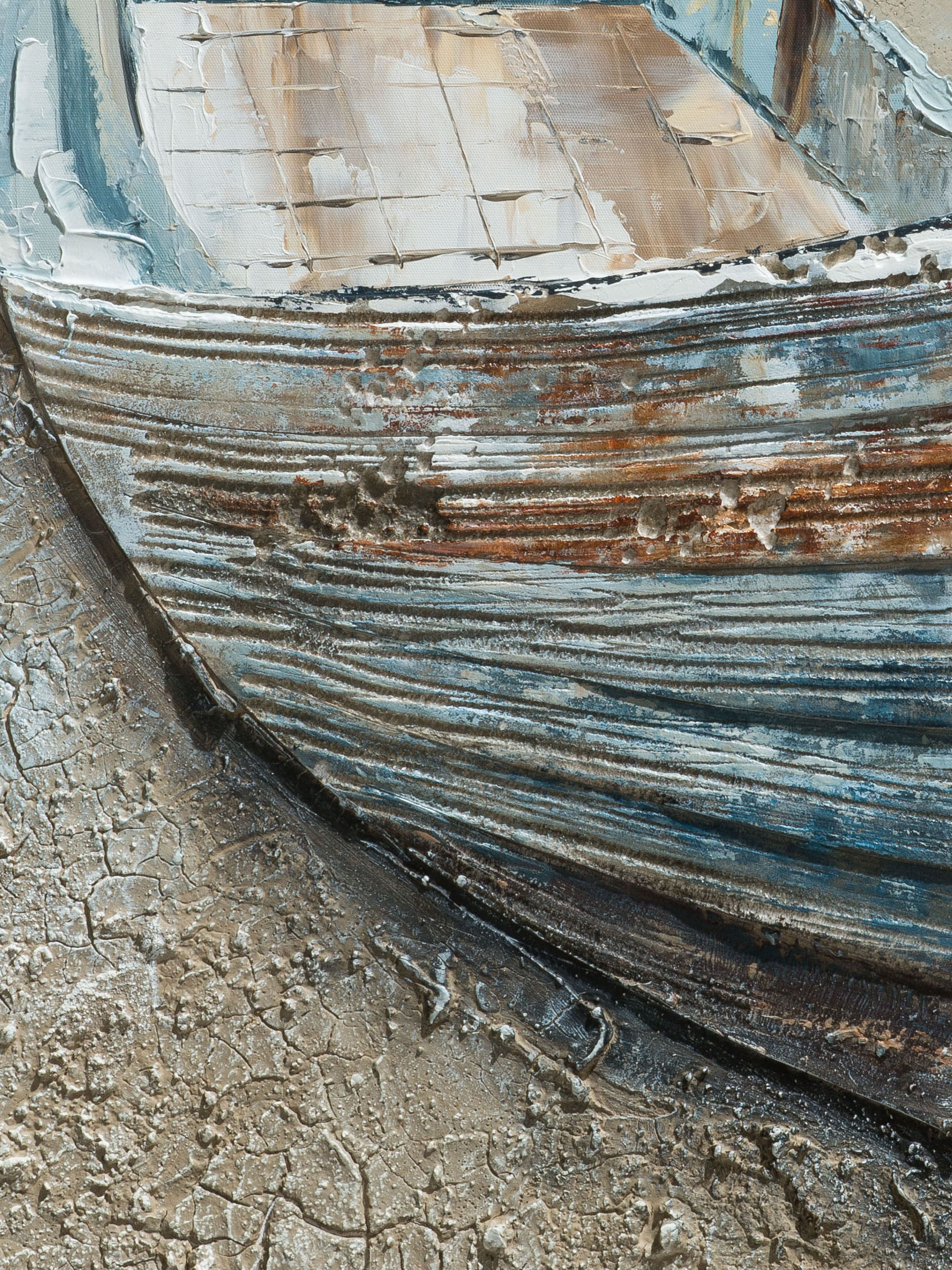 Altes Holzboot Leinwand-handgemalt, Grau