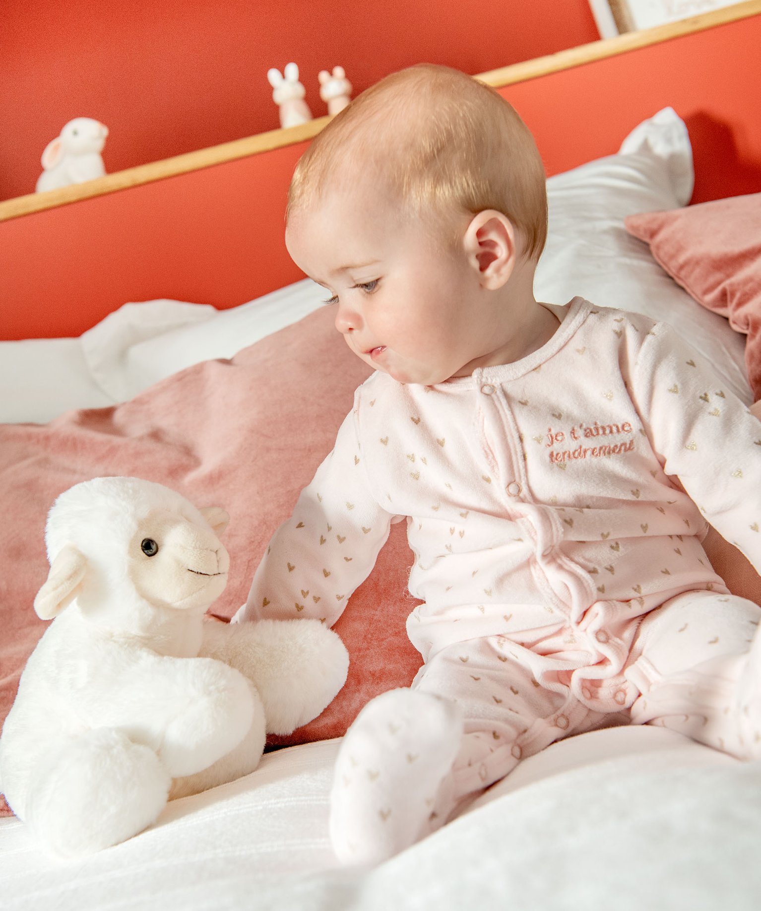 Pyjama bébé en velours pastel à curs dorés et ouvertur... rose | GEMO