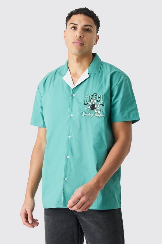 Short Sleeve Poplin Oversized Offcl Bowling Shirt