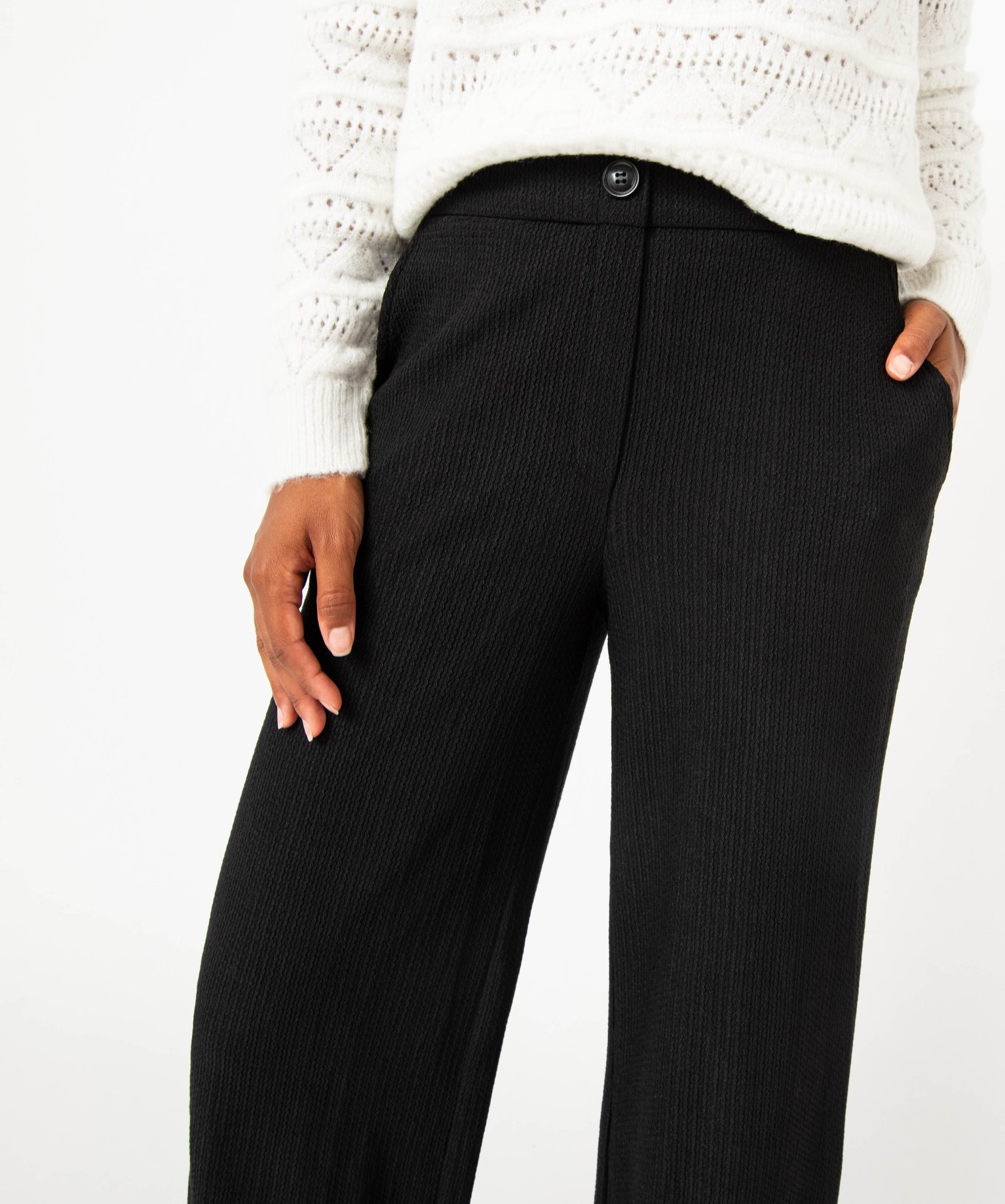 Pantalon large en maille texturée femme noir | GEMO