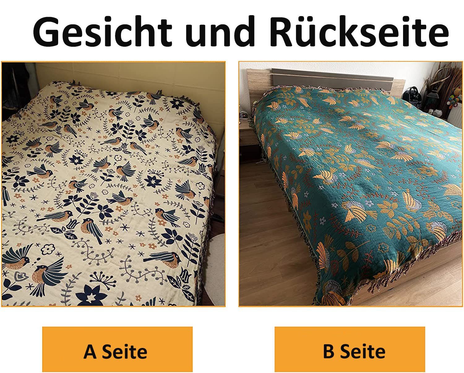 Baumwollbettdecke, Tagesdecke 150x200 cm,Blanket,Bettüberwurf, FeelGlad, Baumwolle