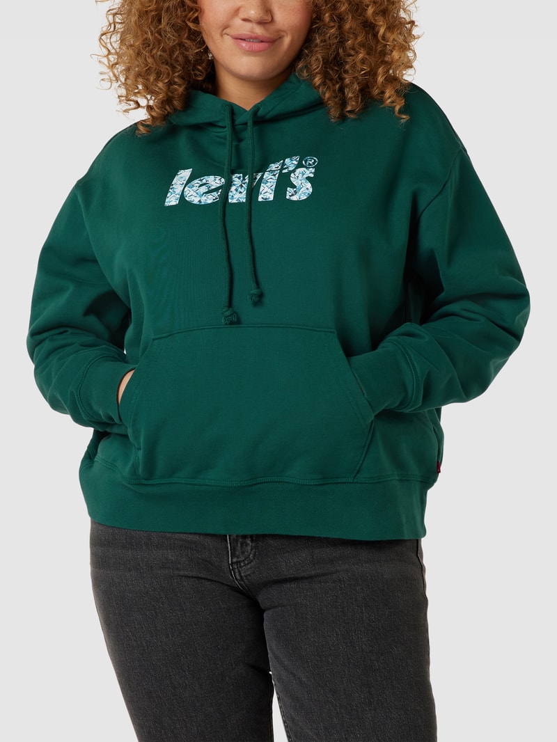 PLUS SIZE Hoodie mit Label-Print in dunkelgrün