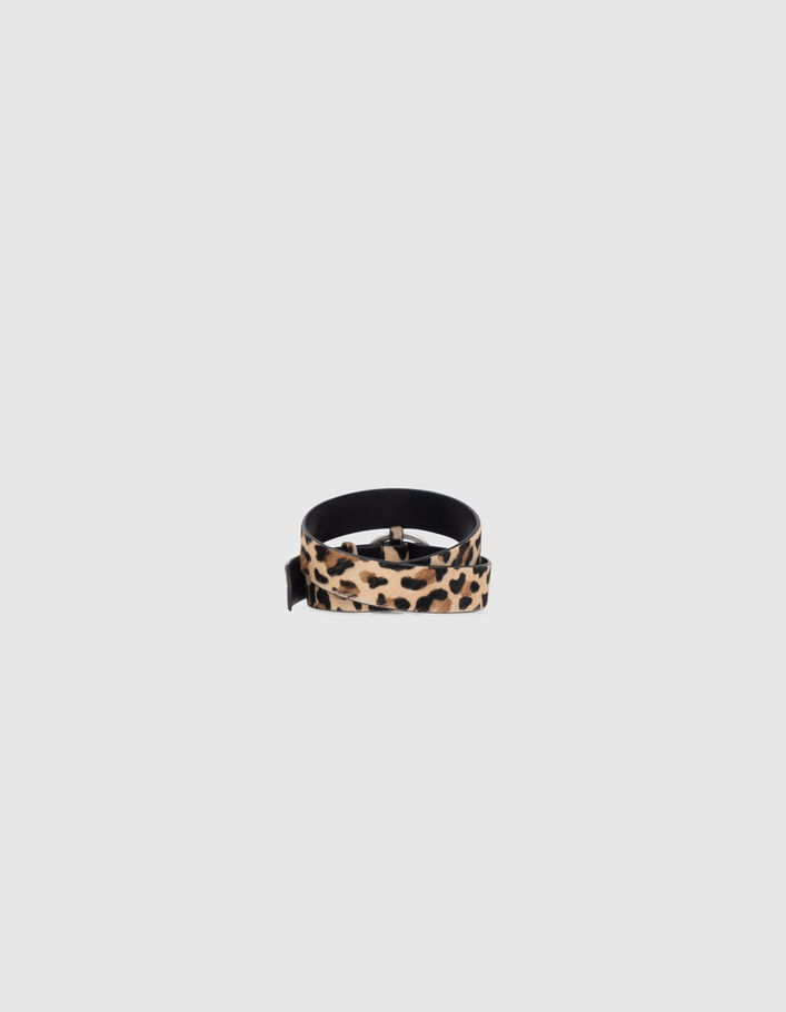 Ceinture cognac cuir effet poulain motif léopard Femme