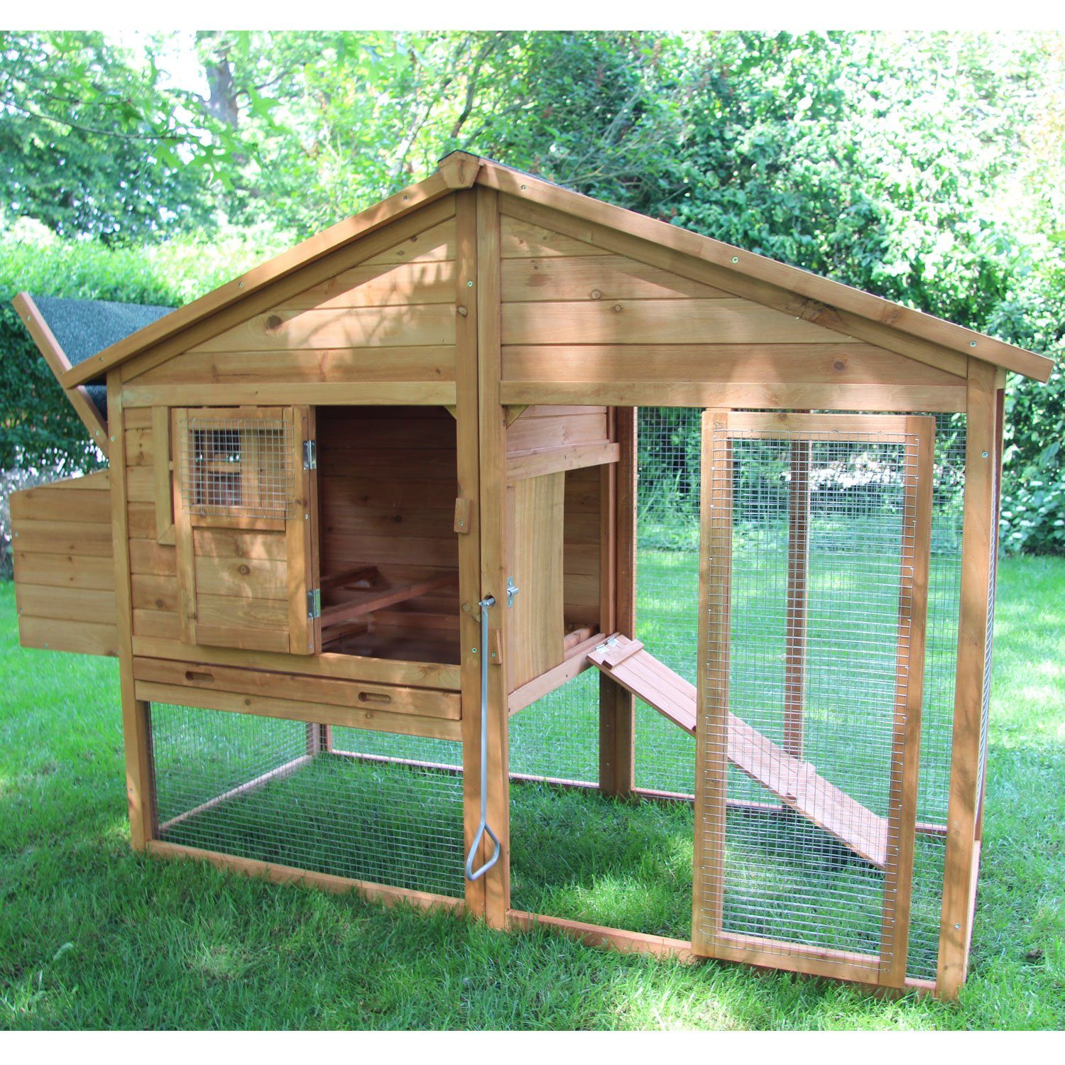 NYVI Hühnerstall Hühnerstall XXL 188 x 70 x 117 Hühnerhaus mit Auslauf und Nistkasten, Imprägniertes Holz, winterfest, mit Auslauf, mit Dachpappe