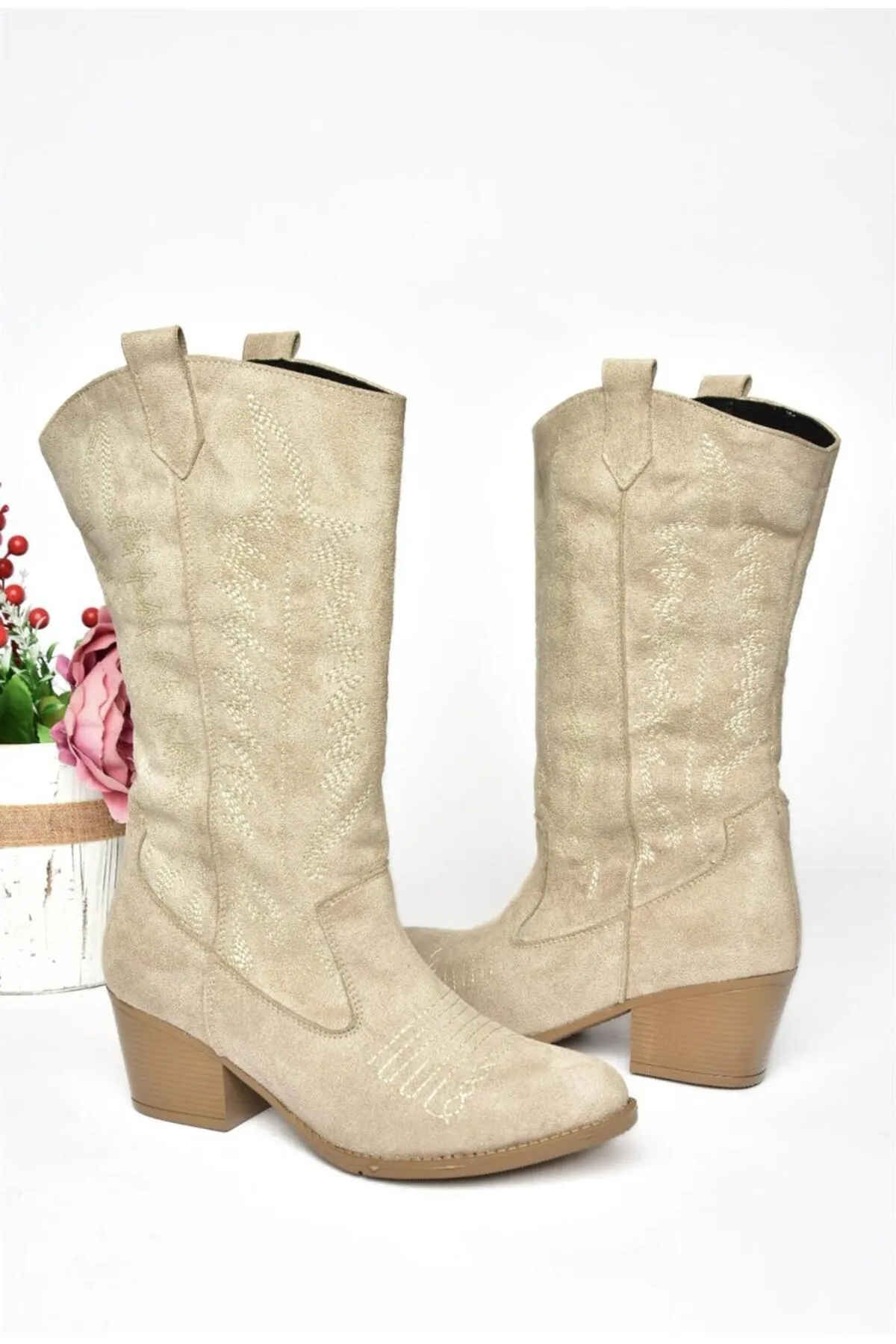 Fox Shoes  R973934002 Beige Wildleder-Cowboy-Damenstiefel