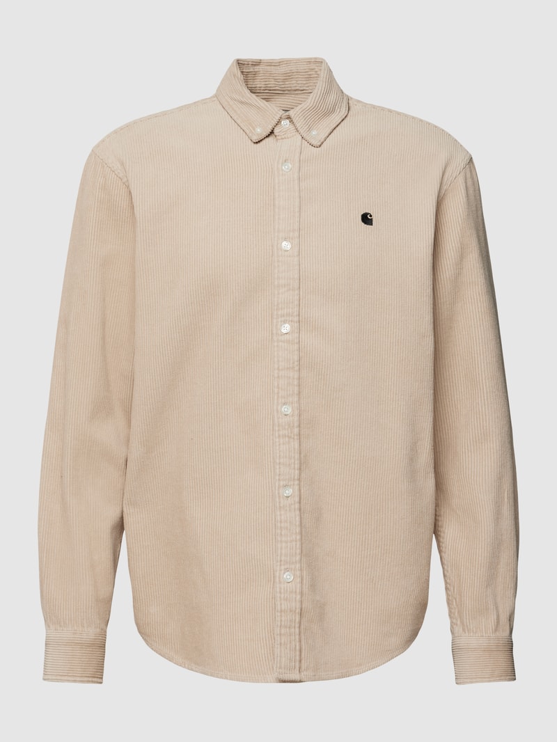 Regular Fit Cordhemd mit Logo-Stitching Modell 'MADISON' in beige