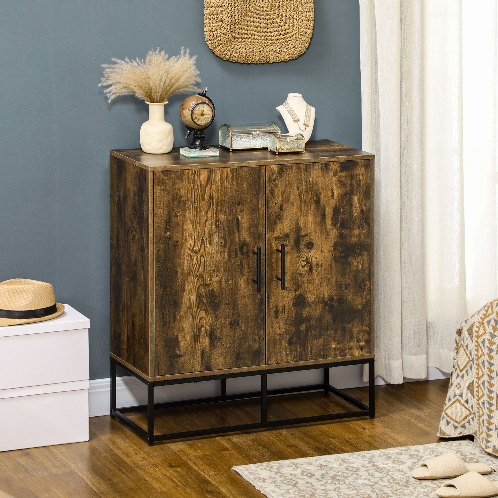 HOMCOM Highboard Aufbewahrungsschrank mit 4 Regalen, Doppeltür (Küchenschrank, 1 St., Sideboard), Mehrzweckschrank, 80 x 39 x 91 cm