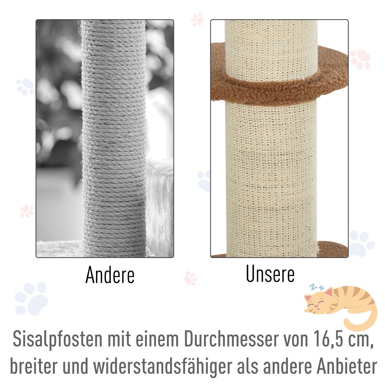 PawHut Katzenbaum Spielbaum Kratzstamm mit Plattform Sisal E1 Spanplatte Plüsch Hellbraun 45 x 45 x 91 cm