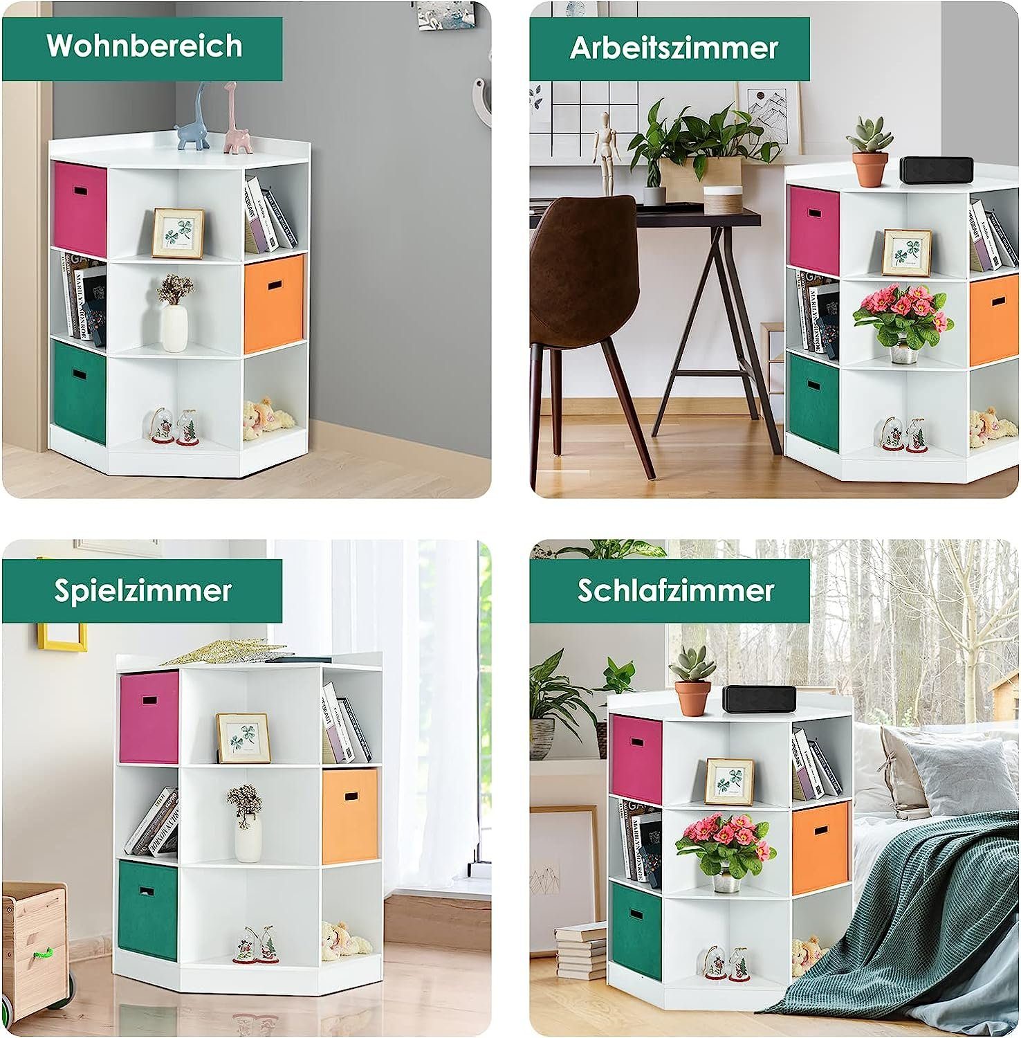 KOMFOTTEU Eckschrank mit 9 Fächern 3 Stoffschubladen Einfacher Zusammenbau