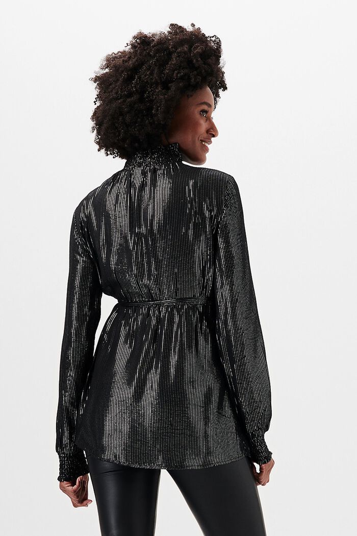 Bluse mit Glitzerstreifen und Stehkragen