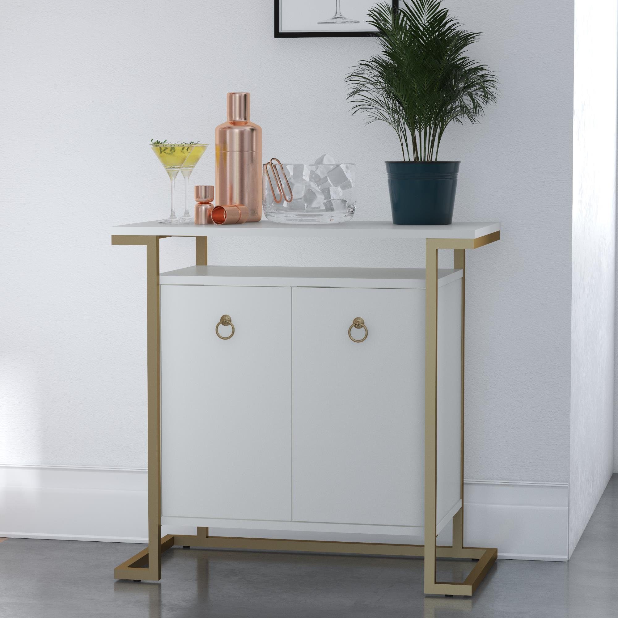 loft24 Barschrank Camila 2 Türen, Metallgestell in messingfarben, Breite 80 cm