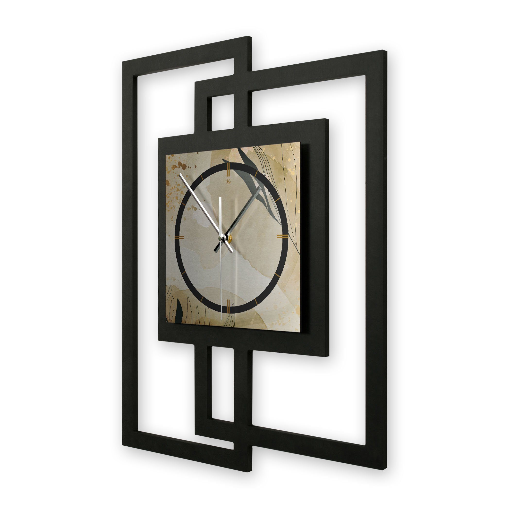 Kreative Feder Wanduhr Design-Wanduhr „Elegant Leaves“ in modernem Metallic-Look (ohne Ticken; Funk- oder Quarzuhrwerk; elegant, außergewöhnlich, modern)